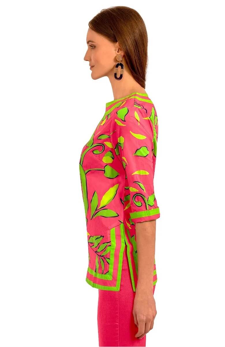 Jersey Split Neck Tunic - Full Bloom Pink