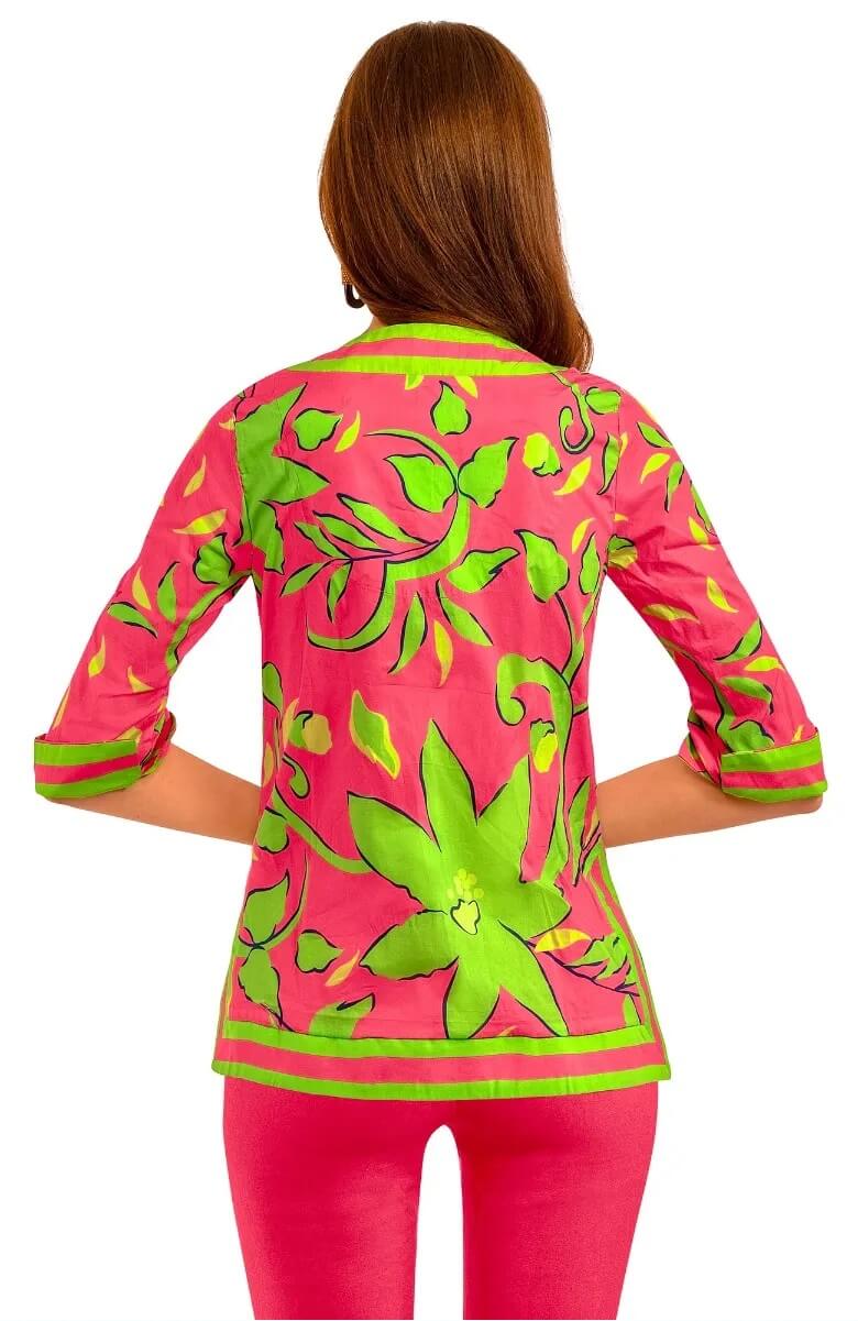 Jersey Split Neck Tunic - Full Bloom Pink