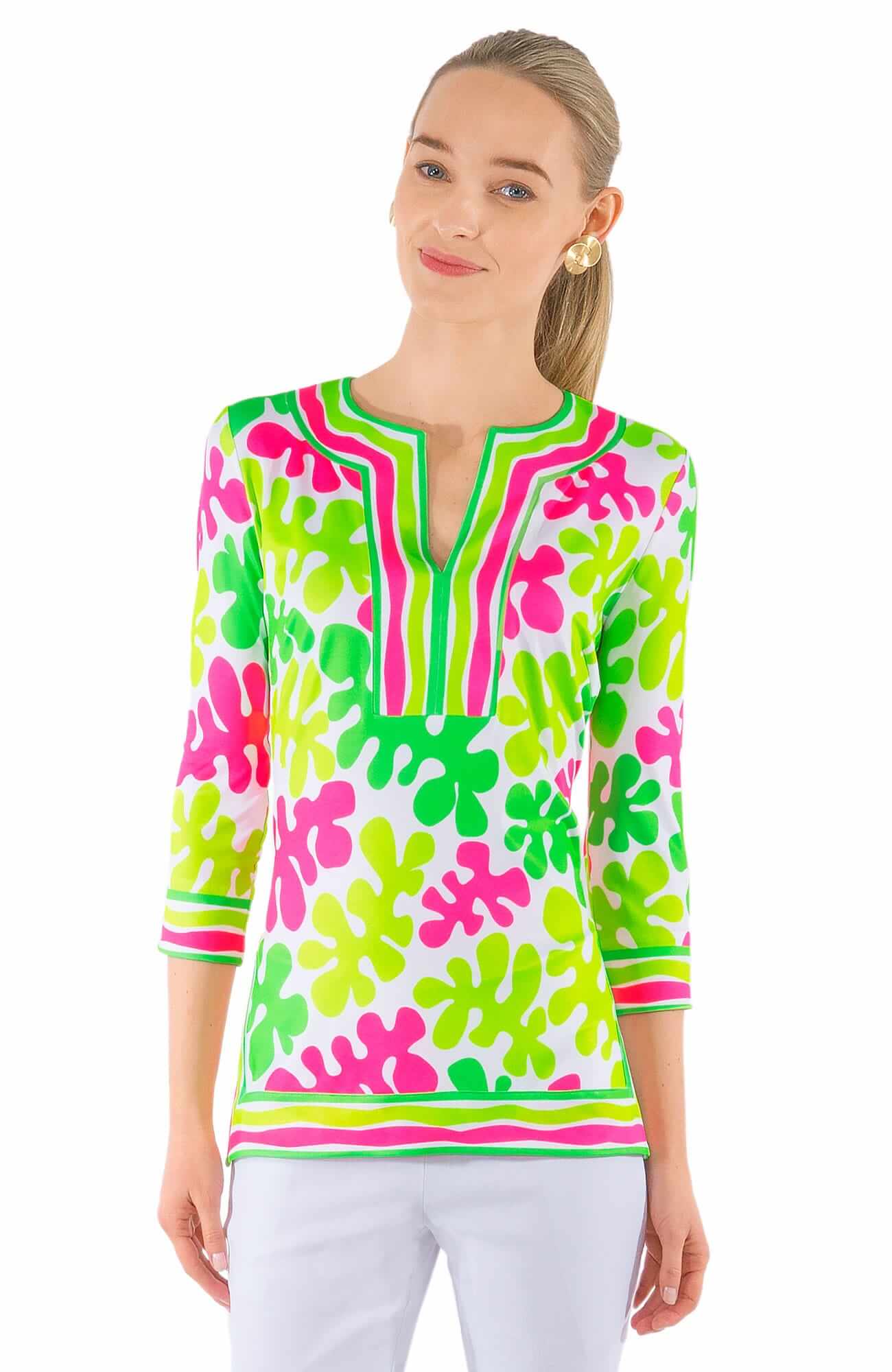 Jersey Split Neck Tunic - Monsieur Henri Lime