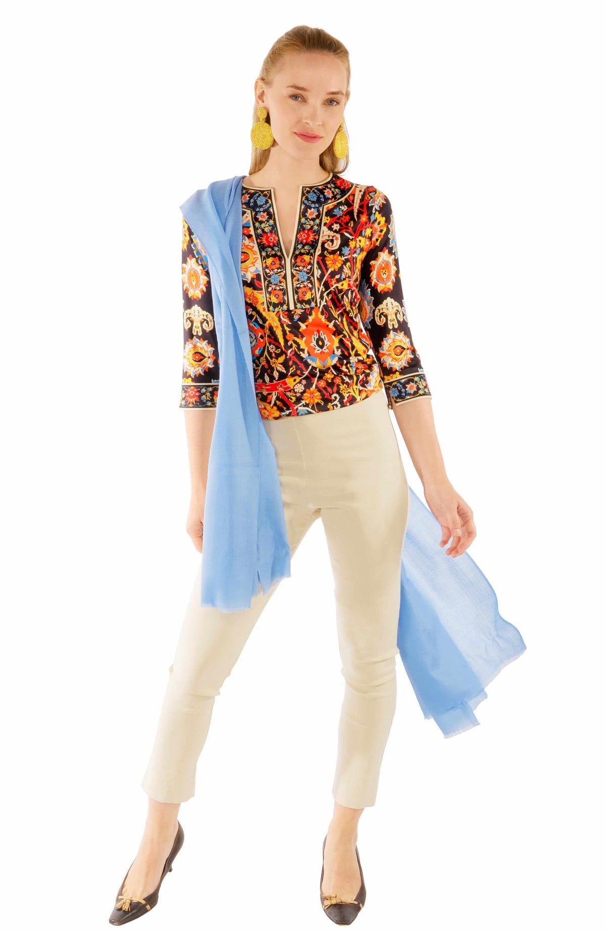 Jersey Split Neck Tunic - Magic Carpet - Final Sale Black Multi