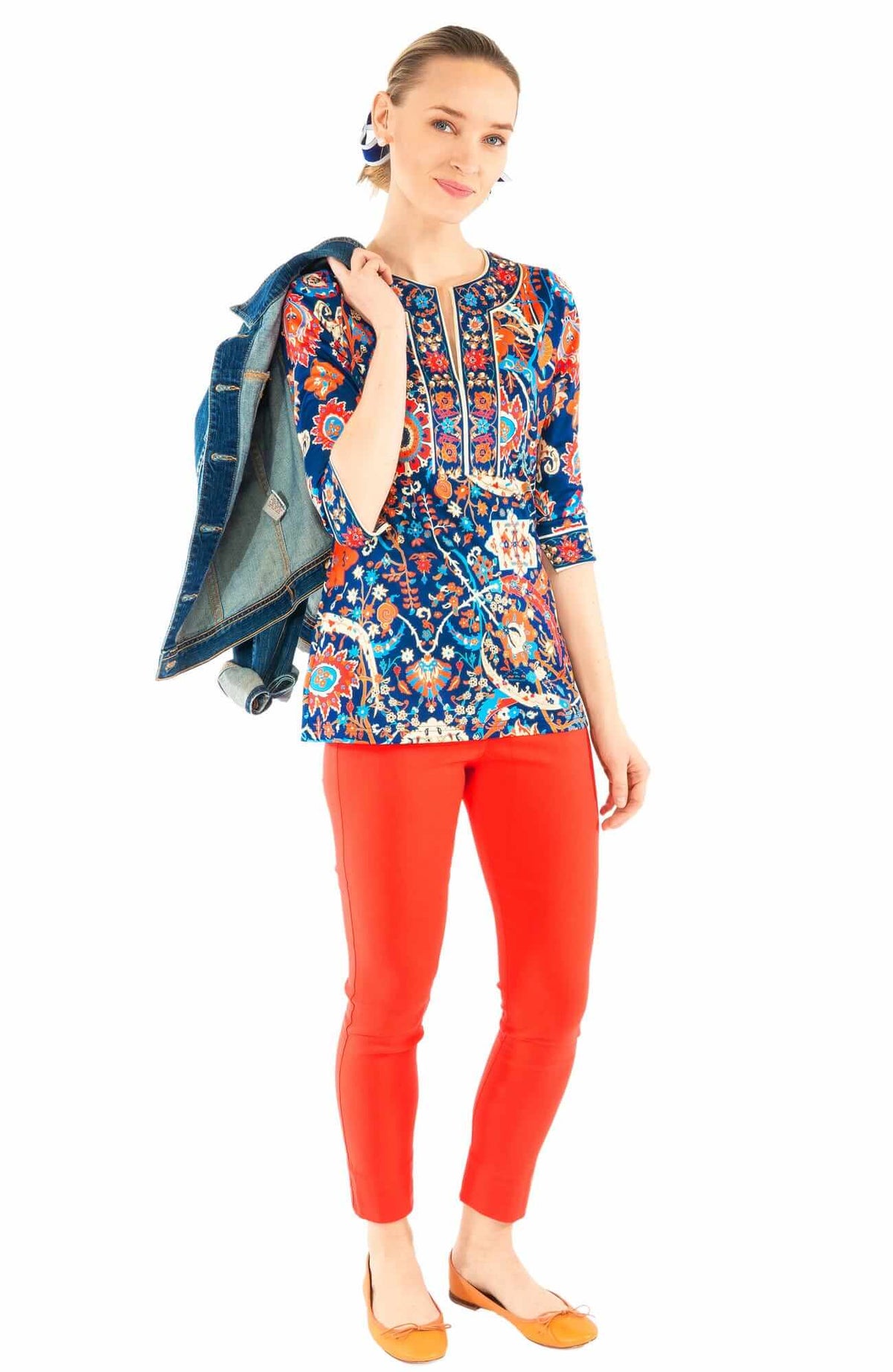 Jersey Split Neck Tunic - Magic Carpet - Final Sale Navymulti