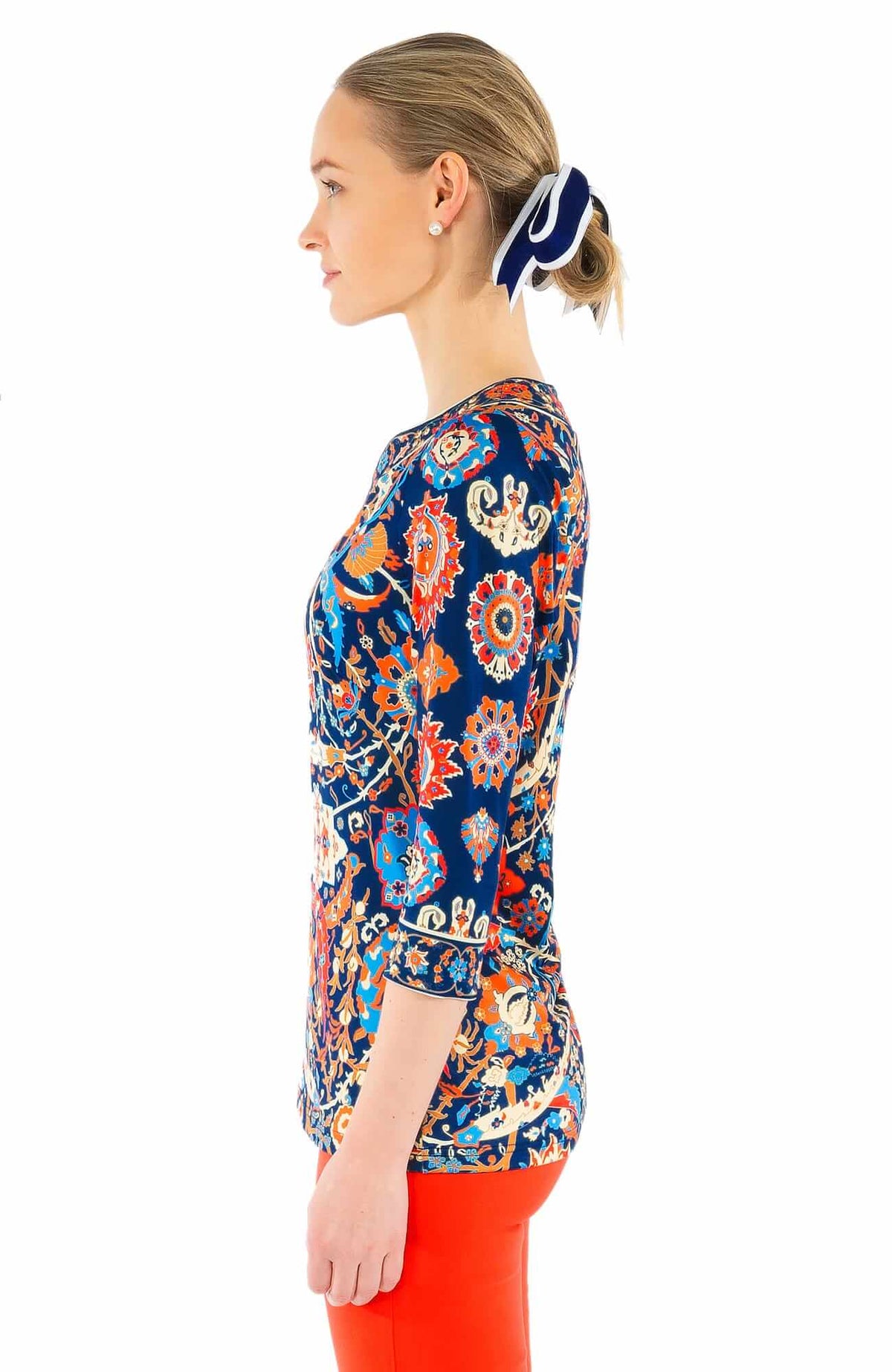 Jersey Split Neck Tunic - Magic Carpet - Final Sale Navymulti