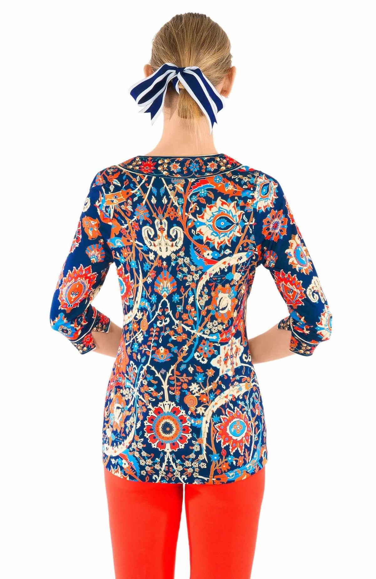 Jersey Split Neck Tunic - Magic Carpet - Final Sale Navymulti