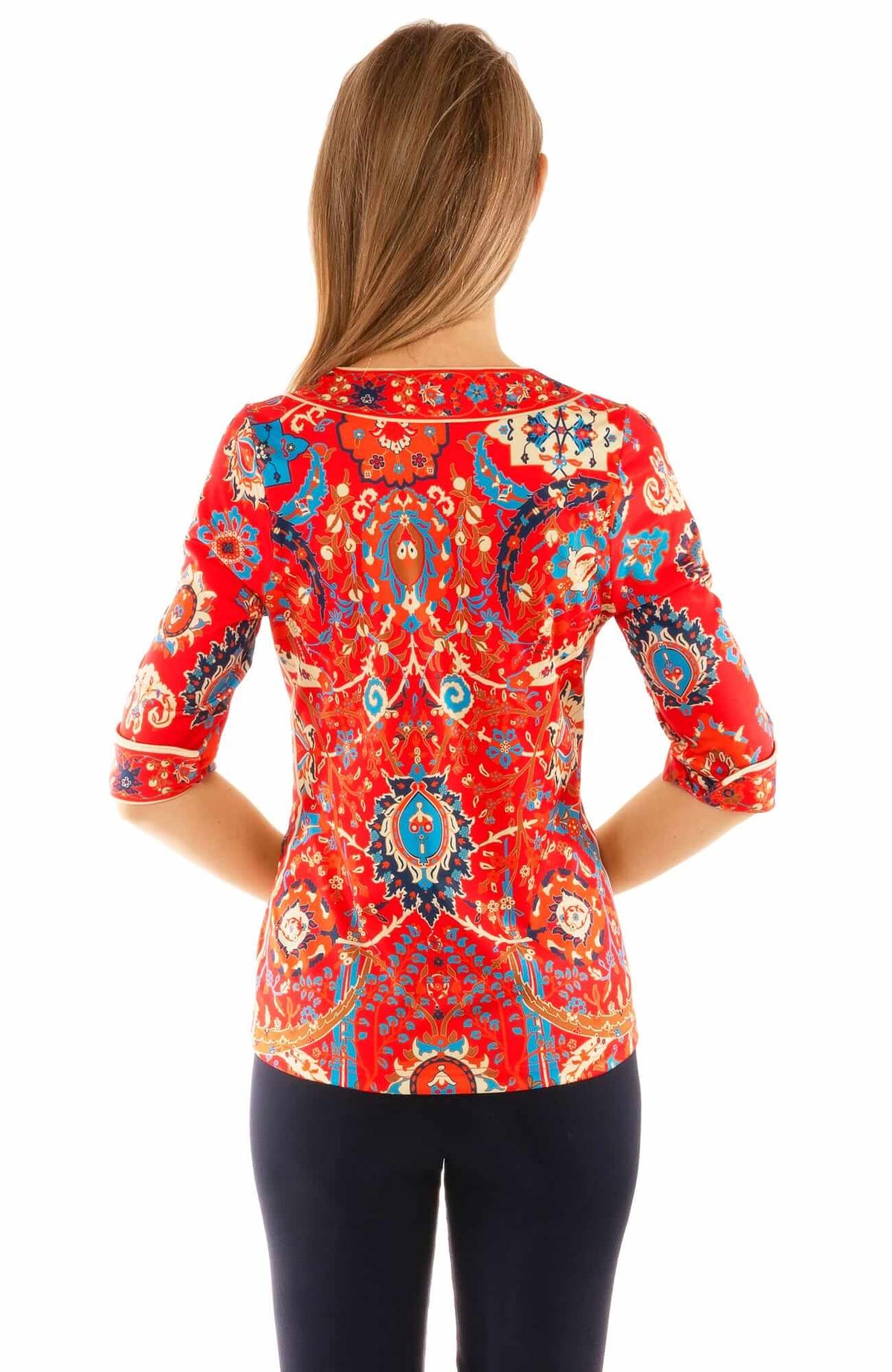 Jersey Split Neck Tunic - Magic Carpet - Final Sale Red Multi