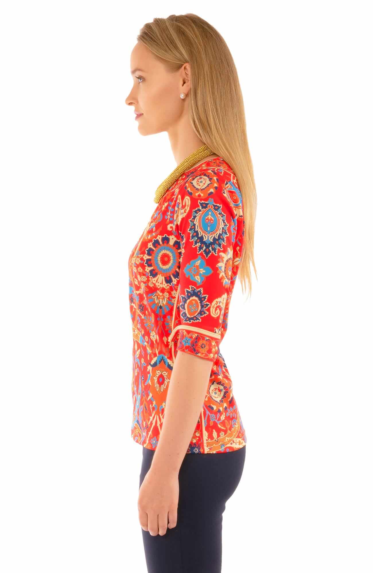 Jersey Split Neck Tunic - Magic Carpet - Final Sale Red Multi