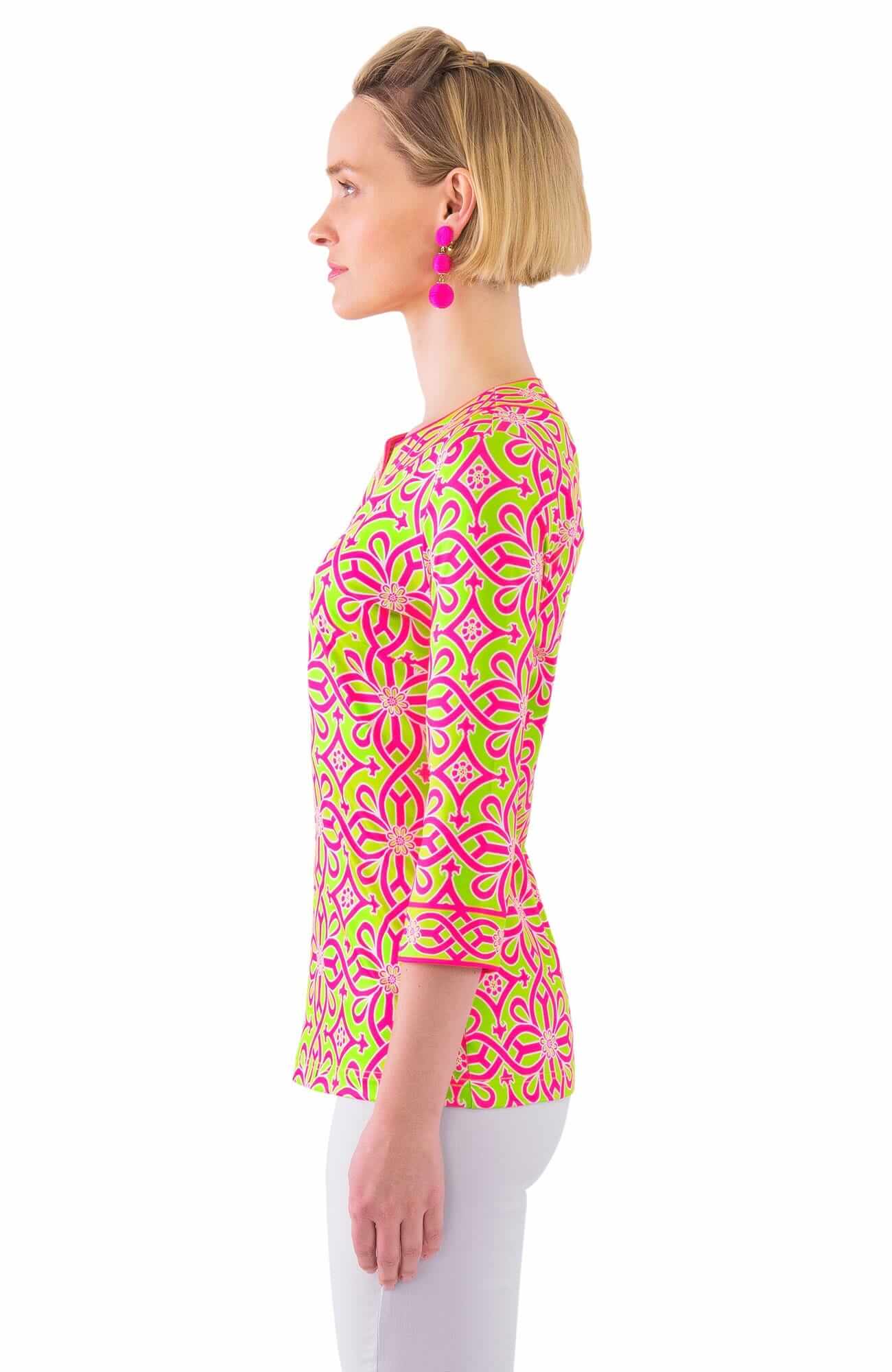 Jersey Split Neck Tunic - Piazza - Final Sale Lime Pink