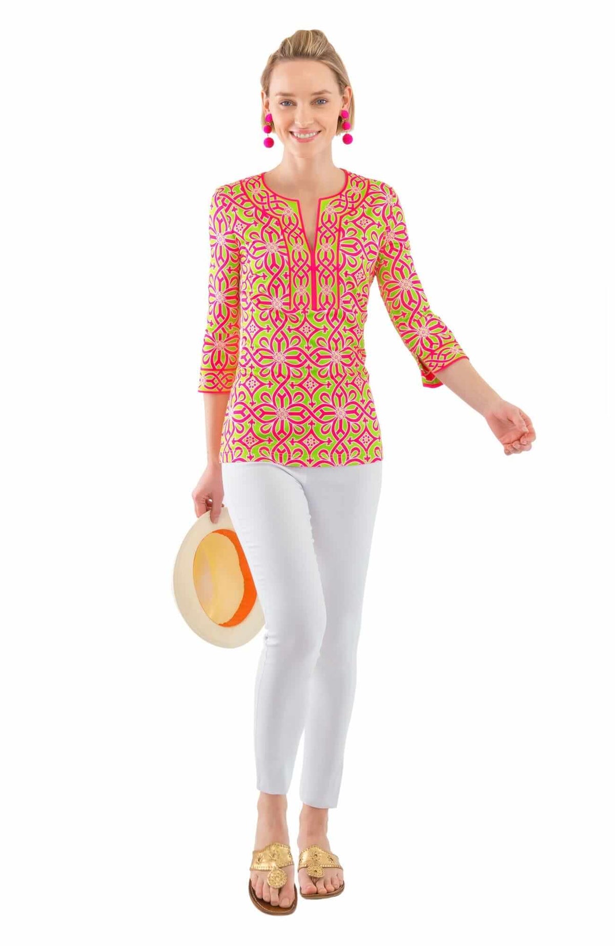 Jersey Split Neck Tunic - Piazza - Final Sale Lime Pink