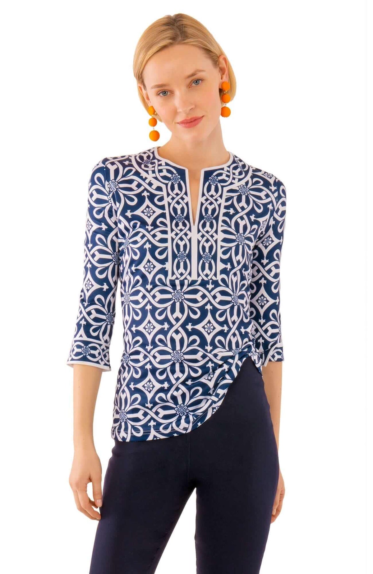 Jersey Split Neck Tunic - Piazza - Final Sale Navy