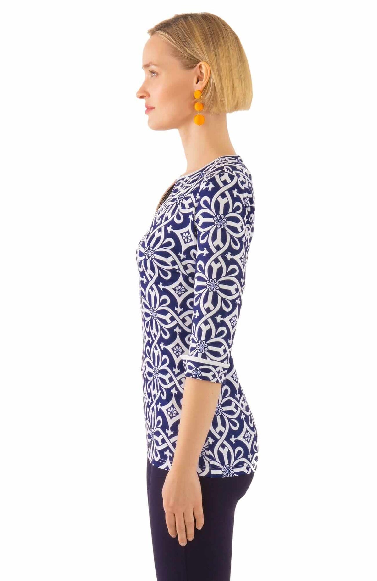 Jersey Split Neck Tunic - Piazza - Final Sale Navy