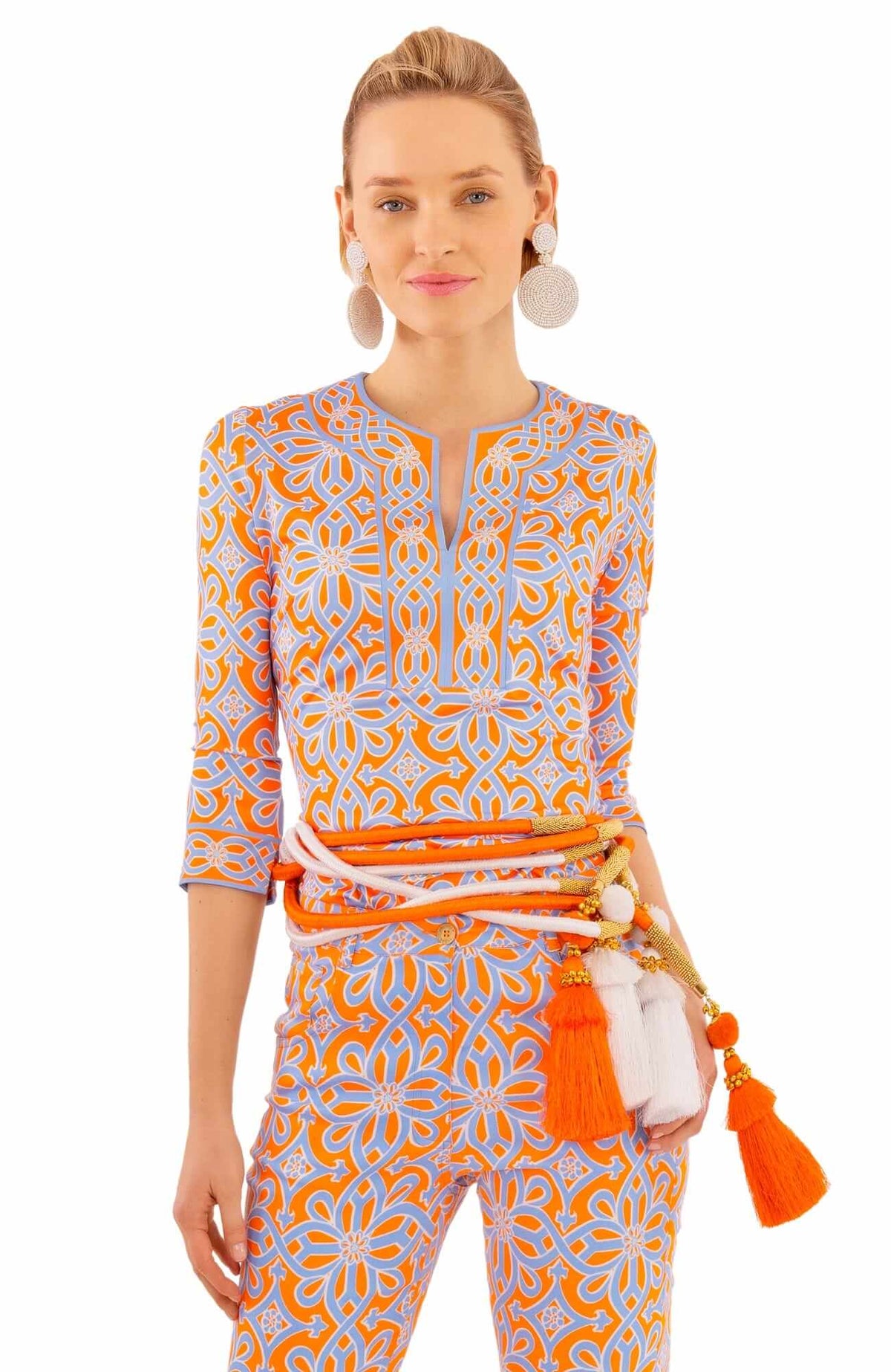 Jersey Split Neck Tunic - Piazza - Final Sale Periwink Orange