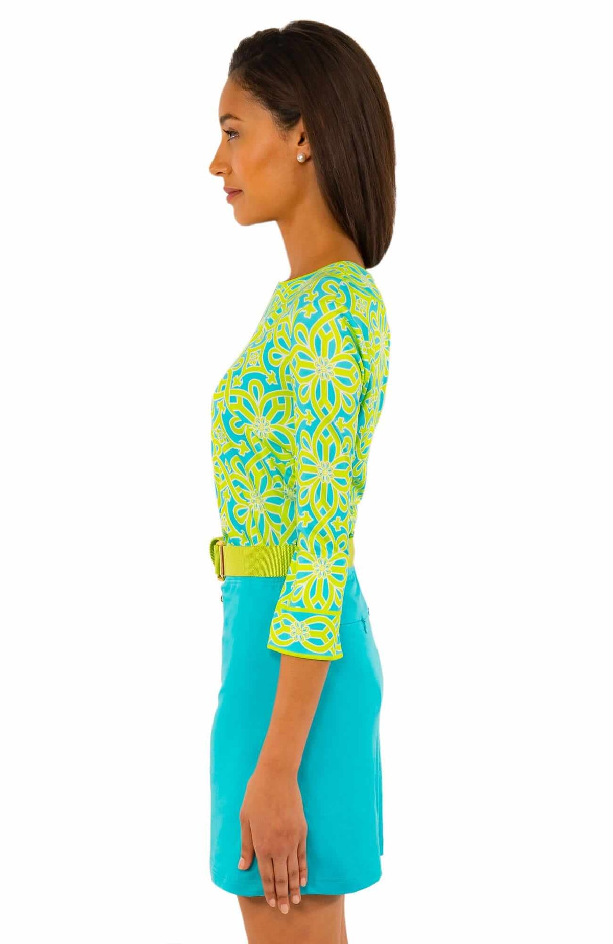 Jersey Split Neck Tunic - Piazza - Final Sale Turq Lime