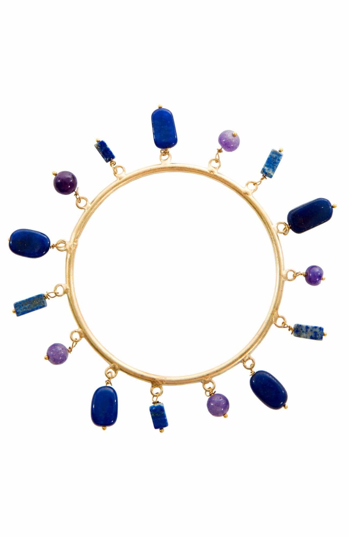 &quot;Stone Charmer&quot; Gemstone Charm Bangle Bracelet Gold Lapis ONE SIZE