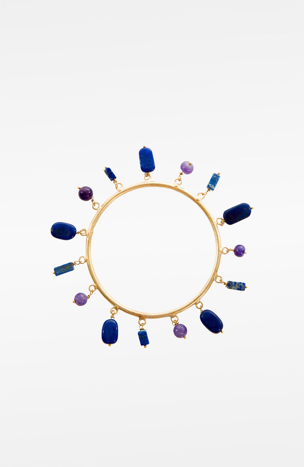 "Stone Charmer" Gemstone Charm Bangle Bracelet Gold Lapis