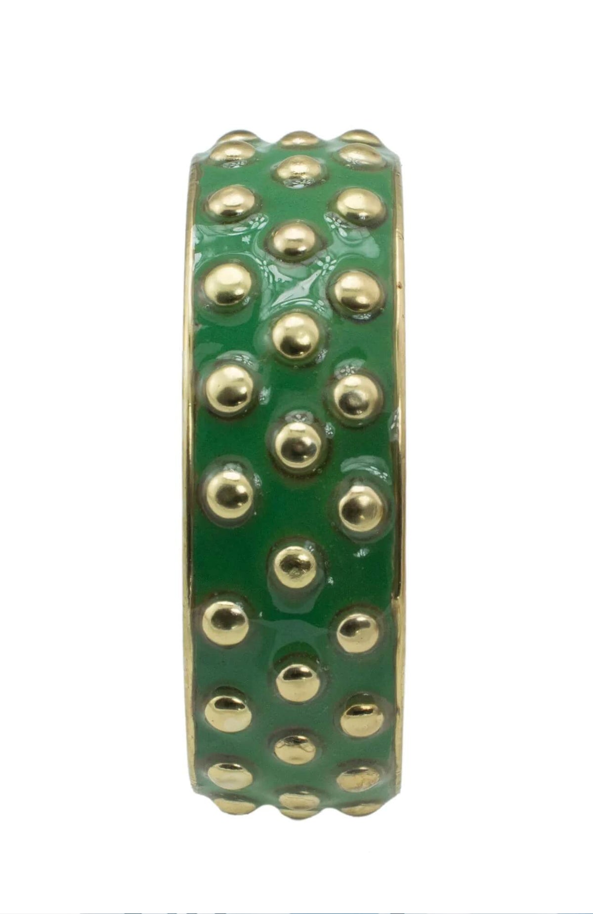 &quot;Stud Muffin&quot; Enameled Brass Bangle Bracelet Green ONE SIZE