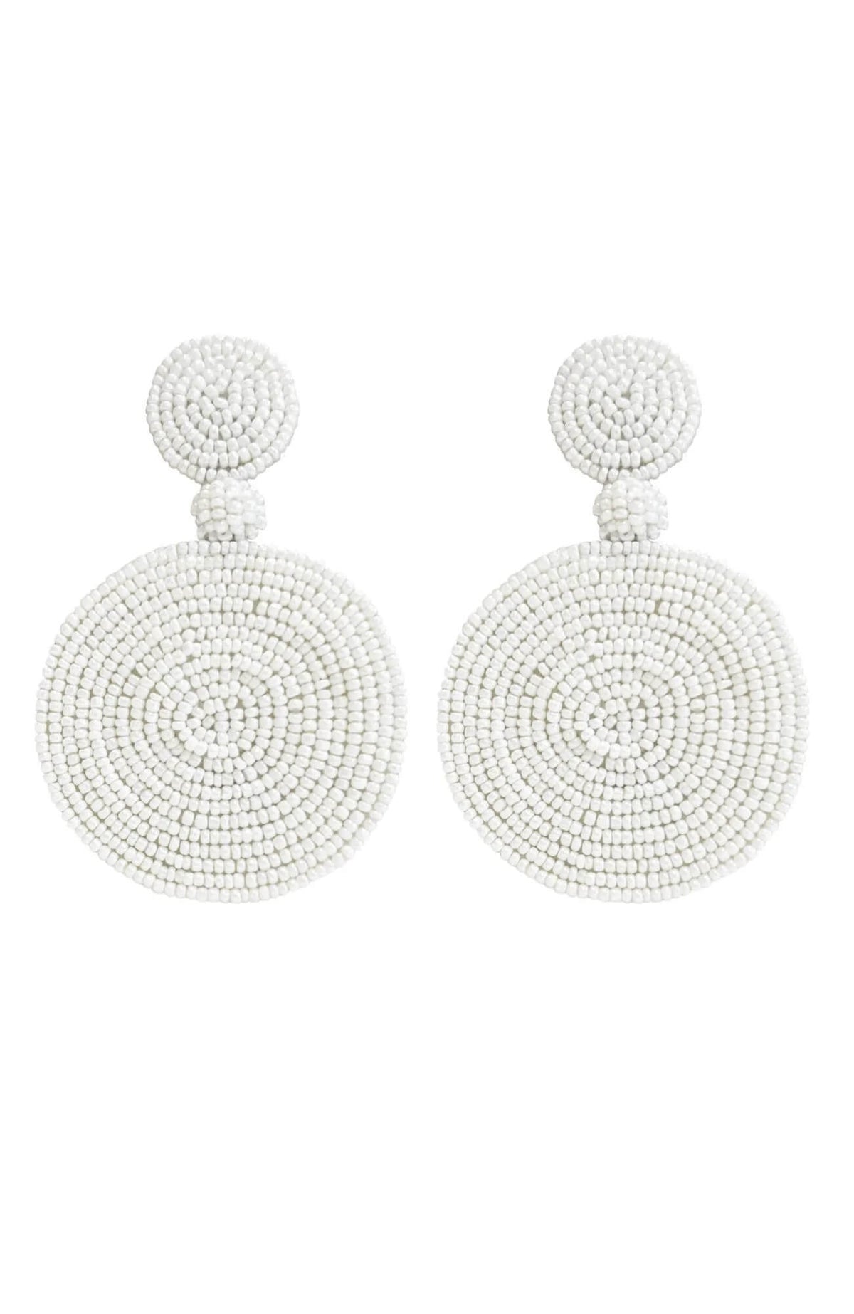 Beaded Circle Clip Earrings - Capetown White One Size