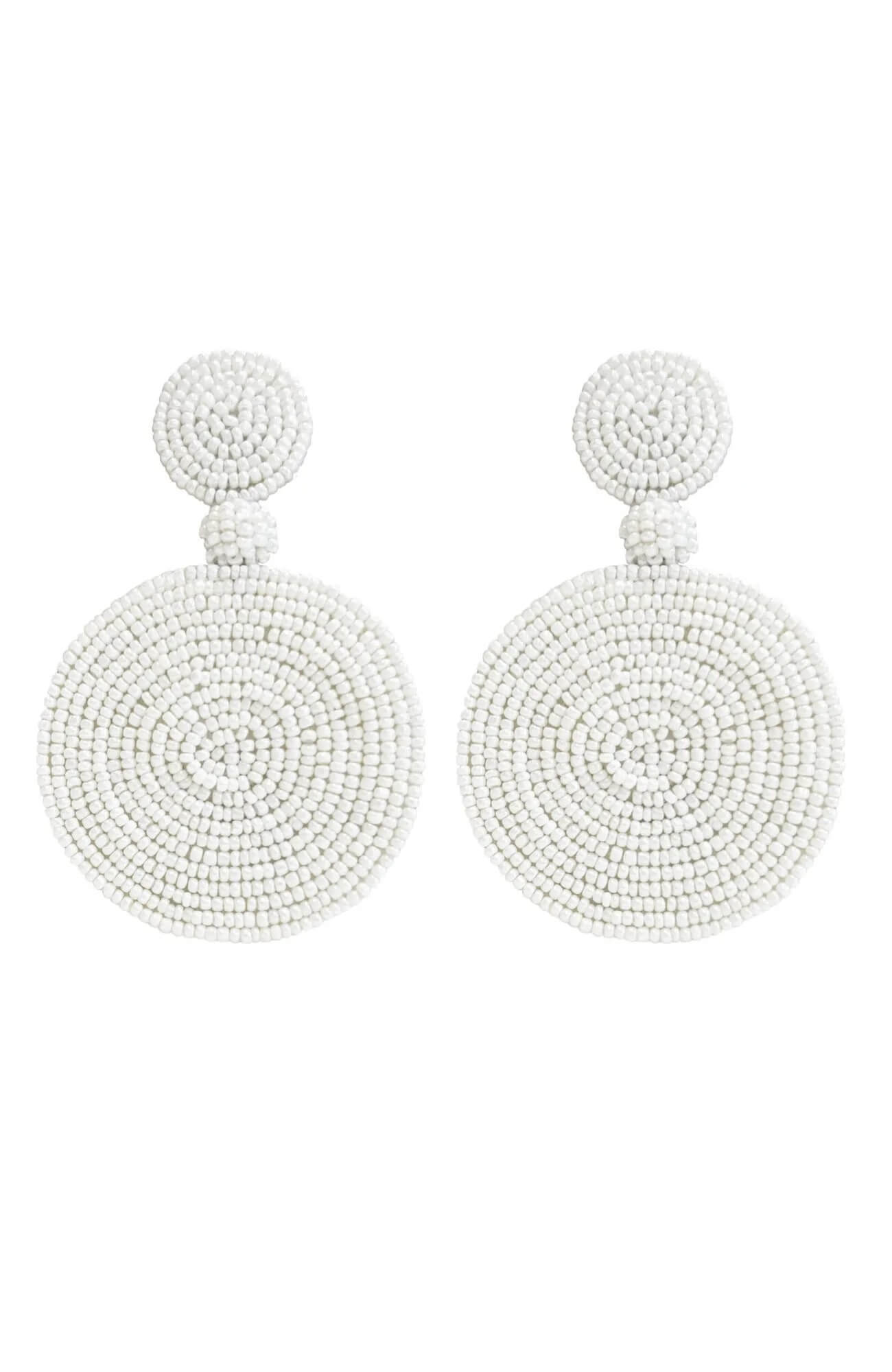 Beaded Circle Clip Earrings - Capetown White