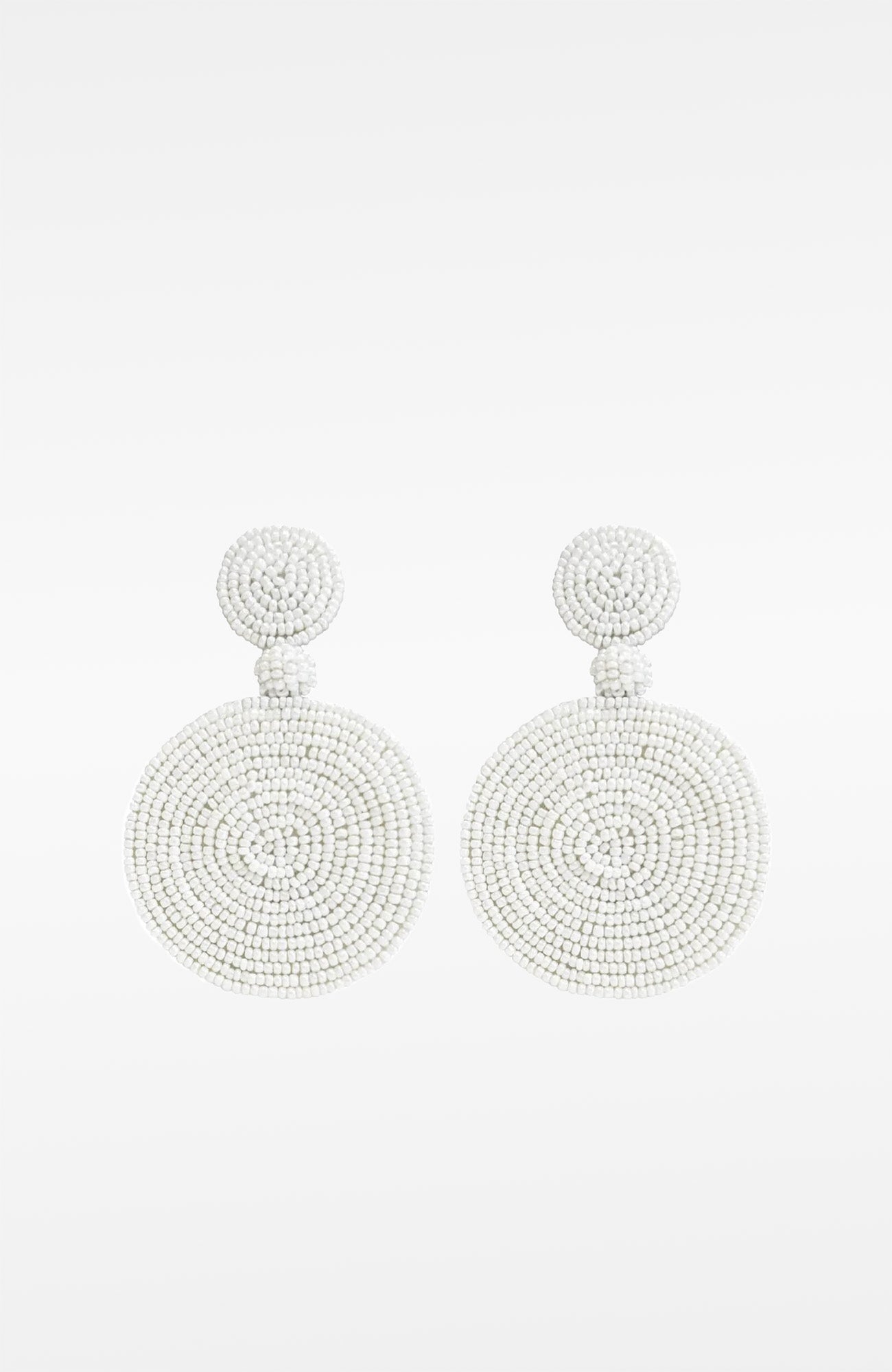 Beaded Circle Clip Earrings - Capetown White
