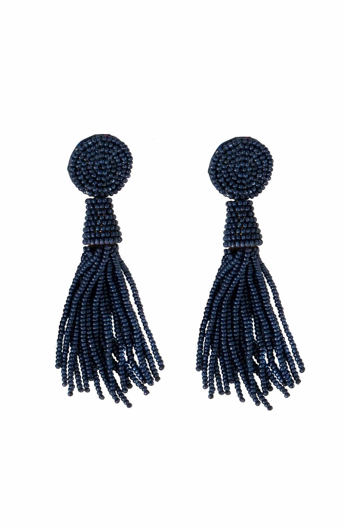 Beaded Glass Clip Tassel Earrings - Johannesburg Navy One Size