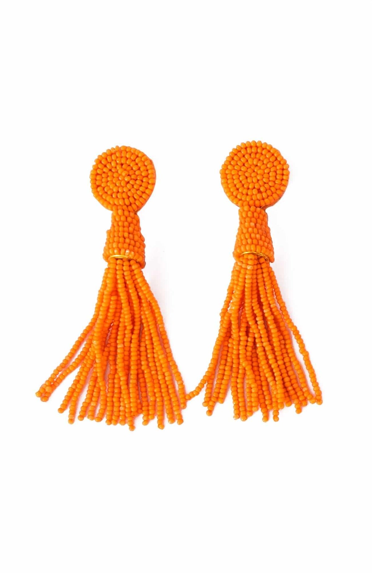 Beaded Glass Clip Tassel Earrings - Johannesburg Orange One Size