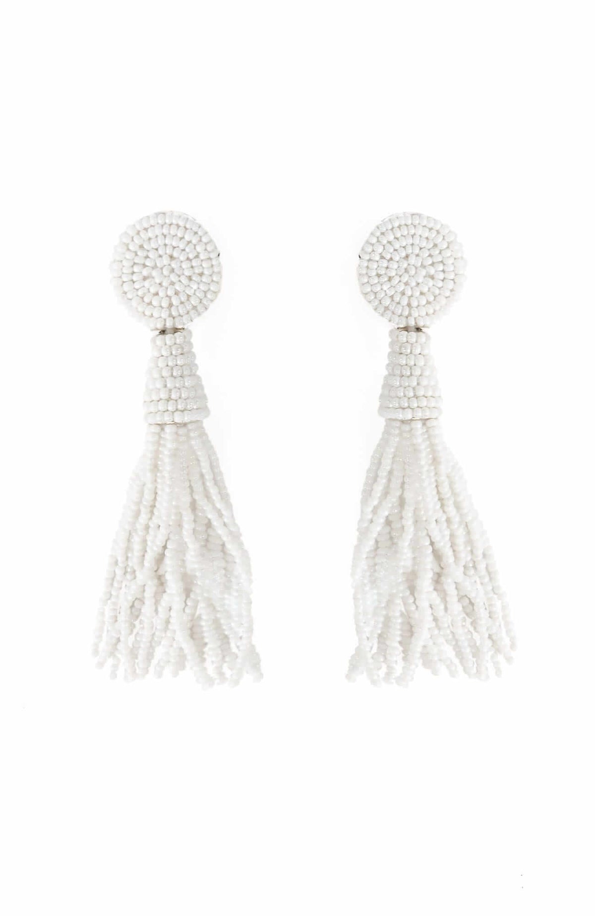 Beaded Glass Clip Tassel Earrings - Johannesburg Pearl White One Size