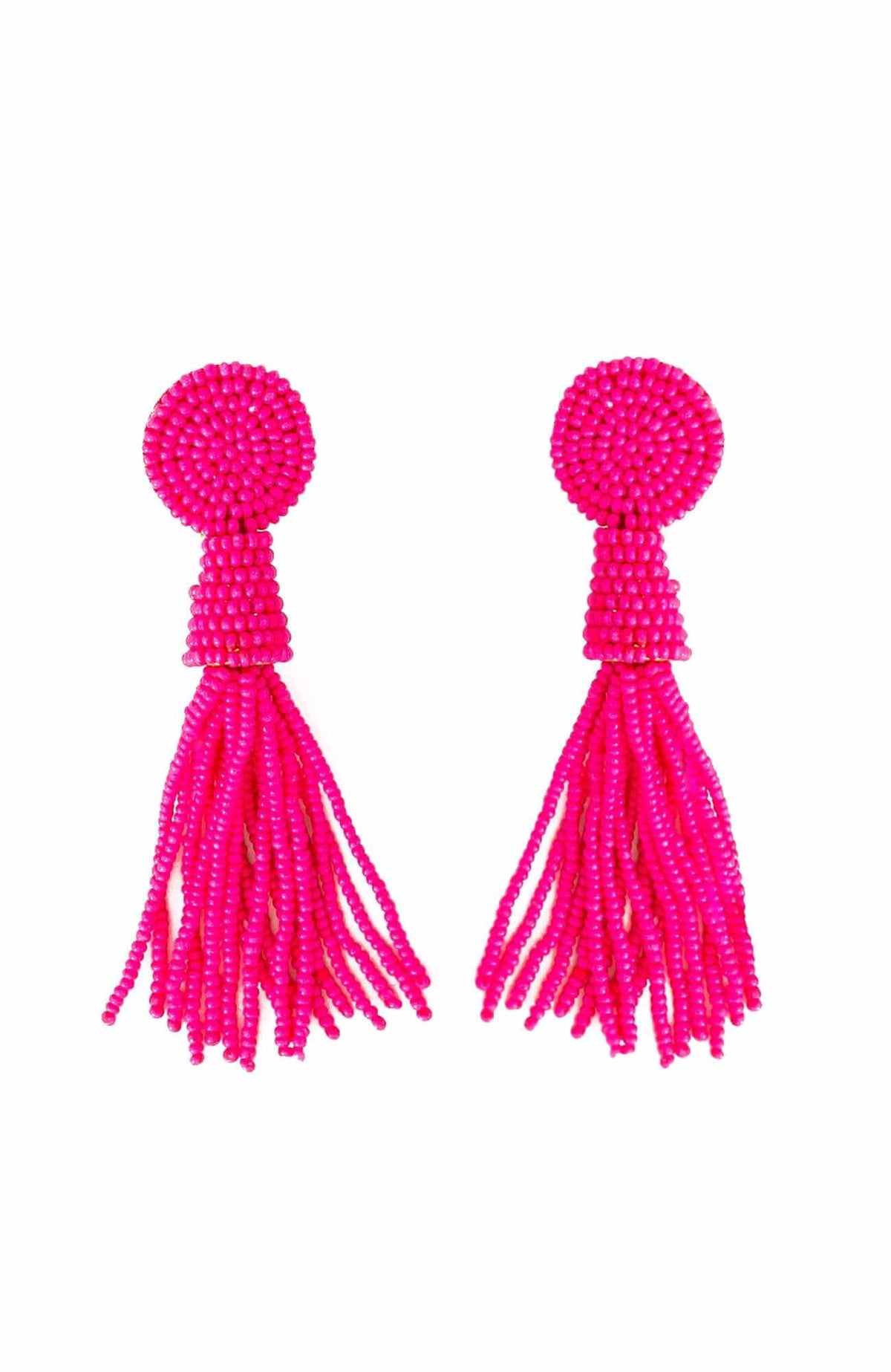 Beaded Glass Clip Tassel Earrings - Johannesburg Pink One Size