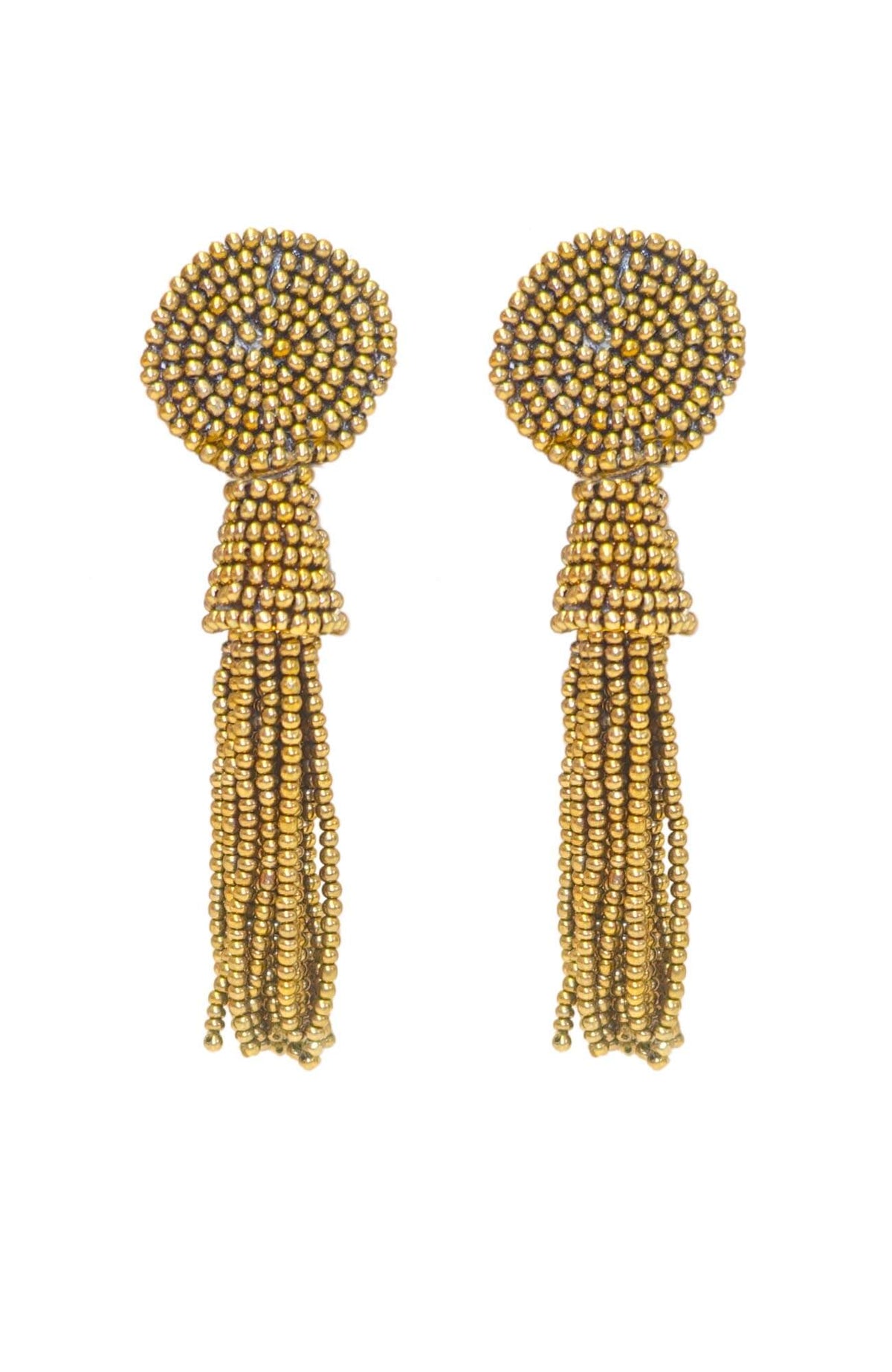 Beaded Glass Clip Tassel Earrings - Johannesburg Gold One Size