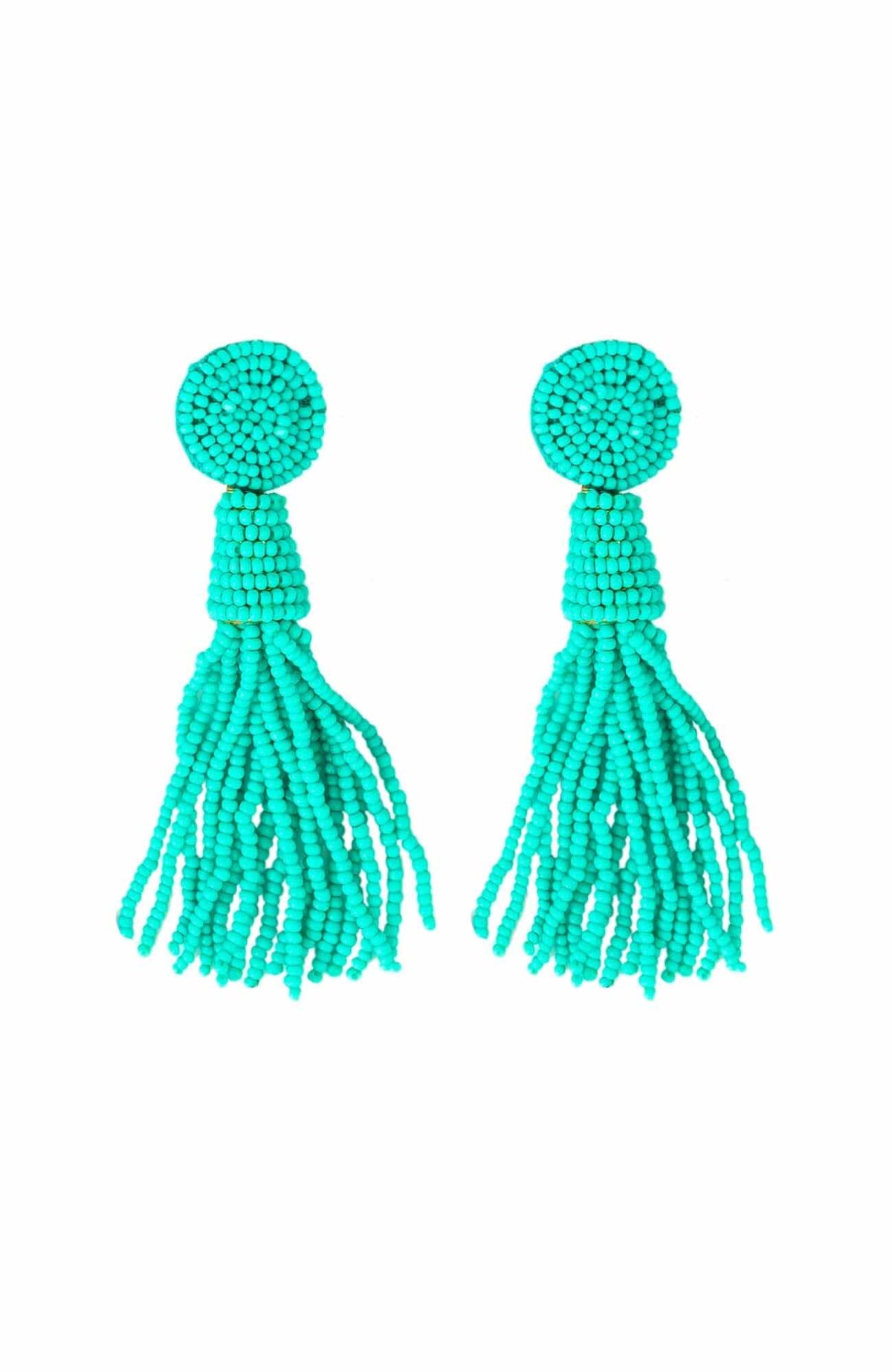 Beaded Glass Clip Tassel Earrings - Johannesburg Turq One Size