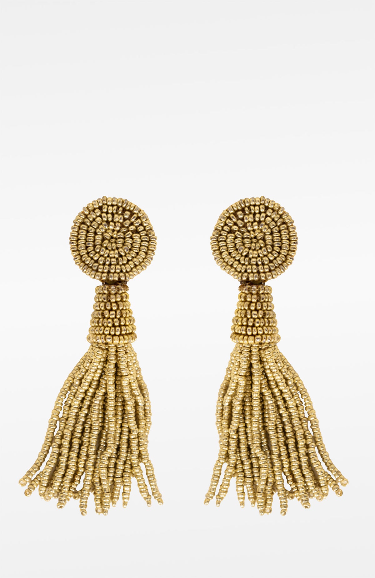 Beaded Glass Clip Tassel Earrings - Johannesburg Gold One Size