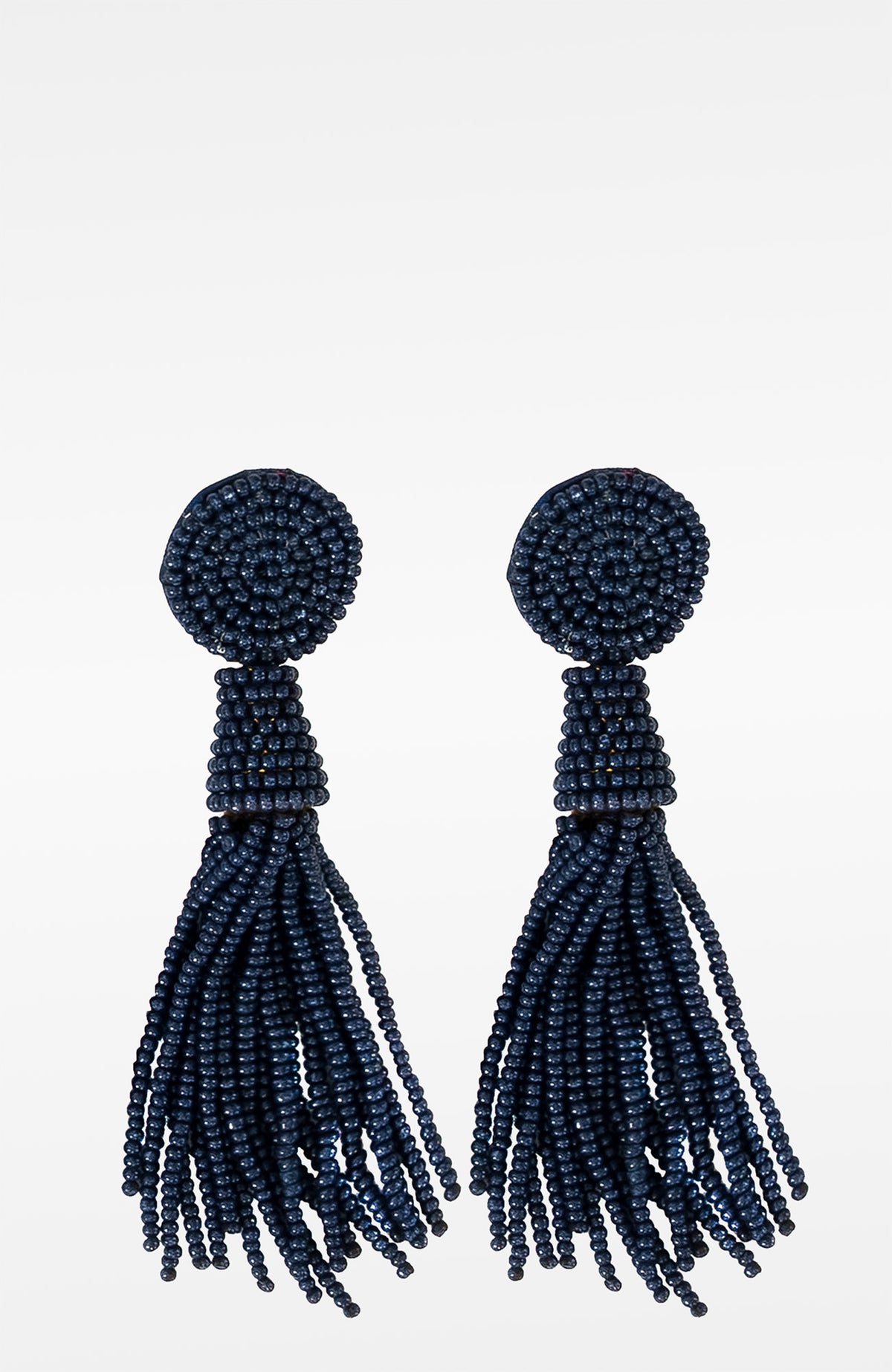 Beaded Glass Clip Tassel Earrings - Johannesburg Navy One Size
