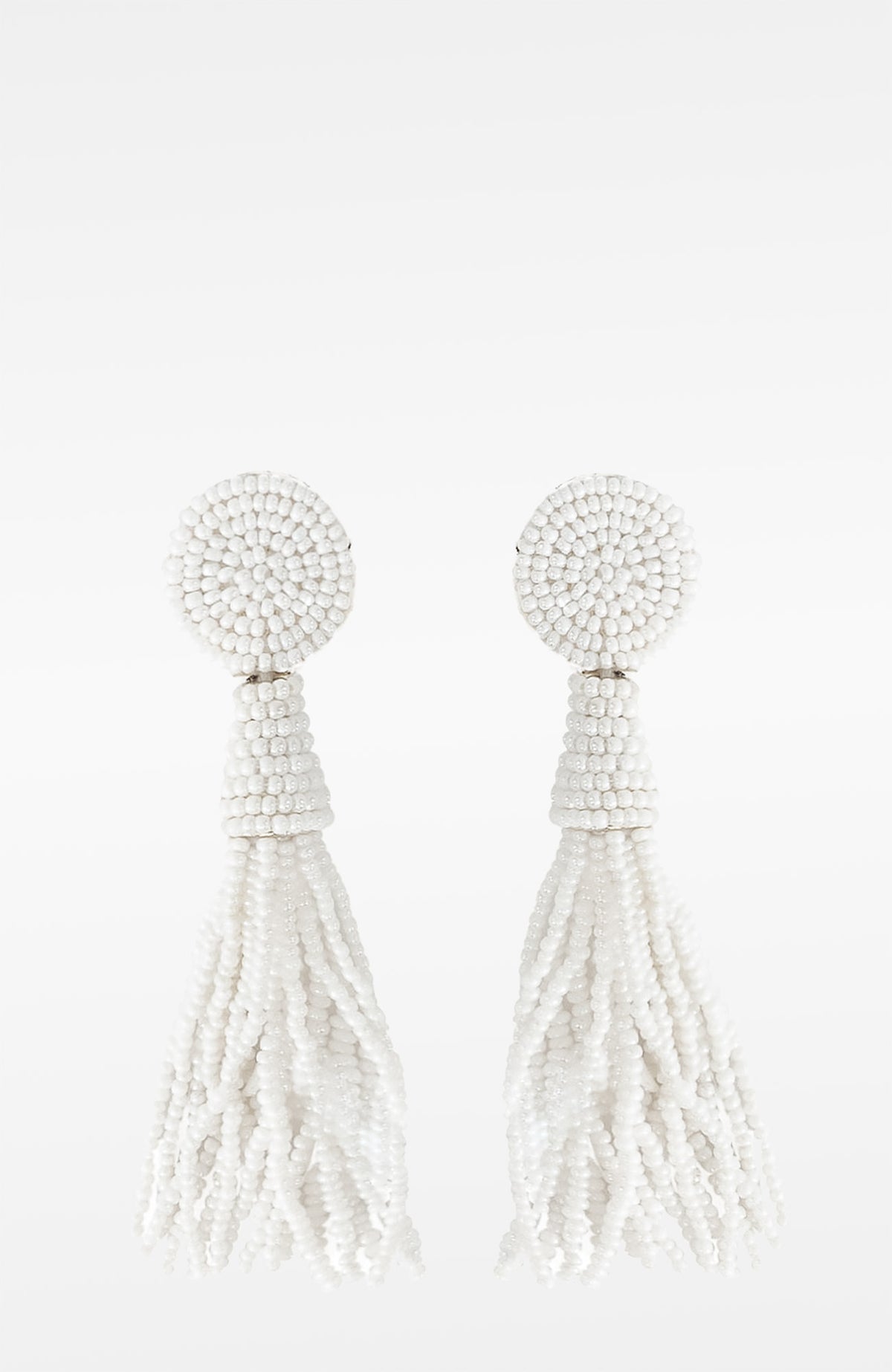 Beaded Glass Clip Tassel Earrings - Johannesburg Pearl White One Size