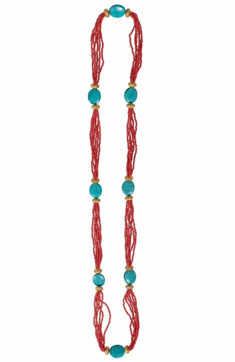 &quot;The Mediterranean&quot; Beaded Long Necklace Coral Turq ONE SIZE