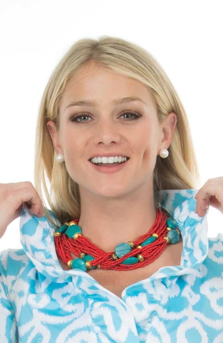 &quot;The Mediterranean&quot; Beaded Long Necklace Coral Turq ONE SIZE