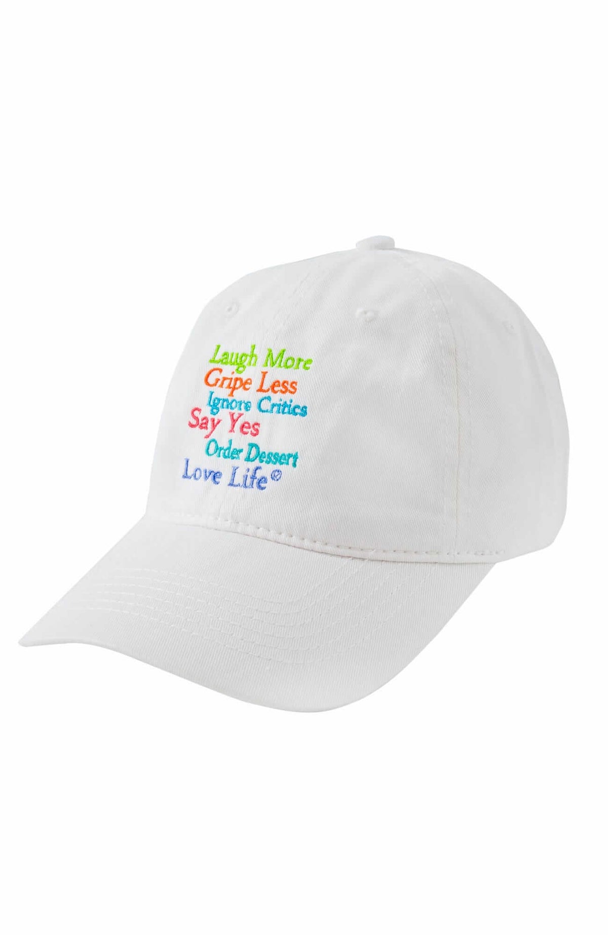 Laugh More Baseball Cap White