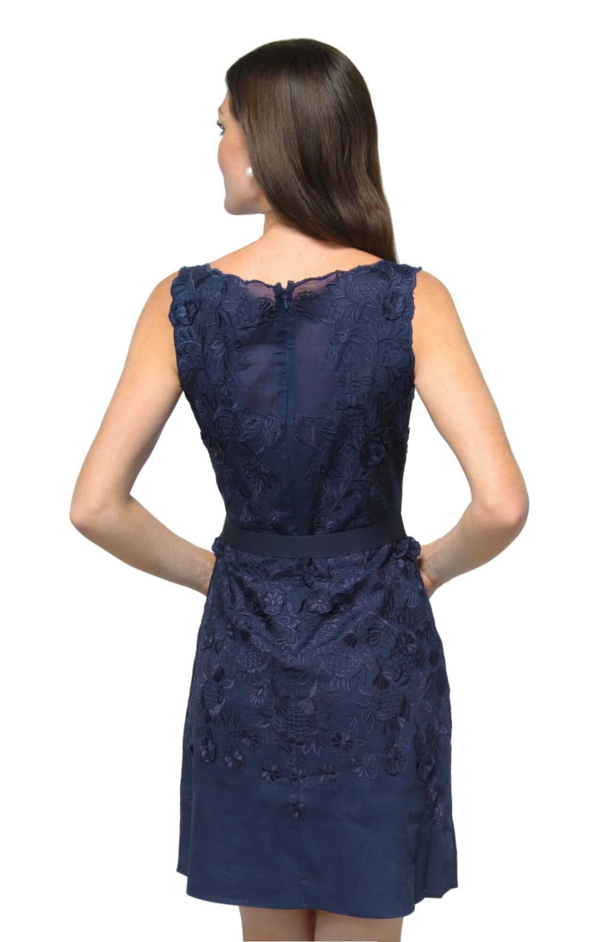 Organdy Embroidered Dress - Flower Lace Navy