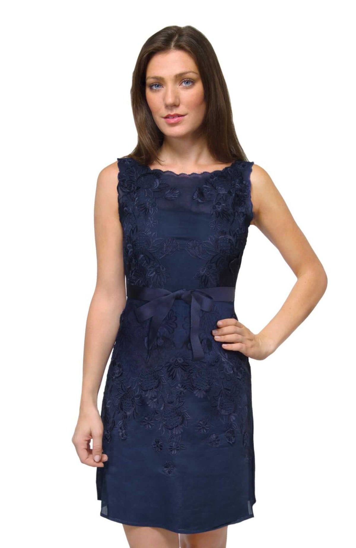 Organdy Embroidered Dress - Flower Lace Navy