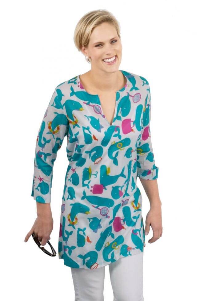 Mommy Cotton Tunic - Whale Watch - Final Sale Whale Watch Turq