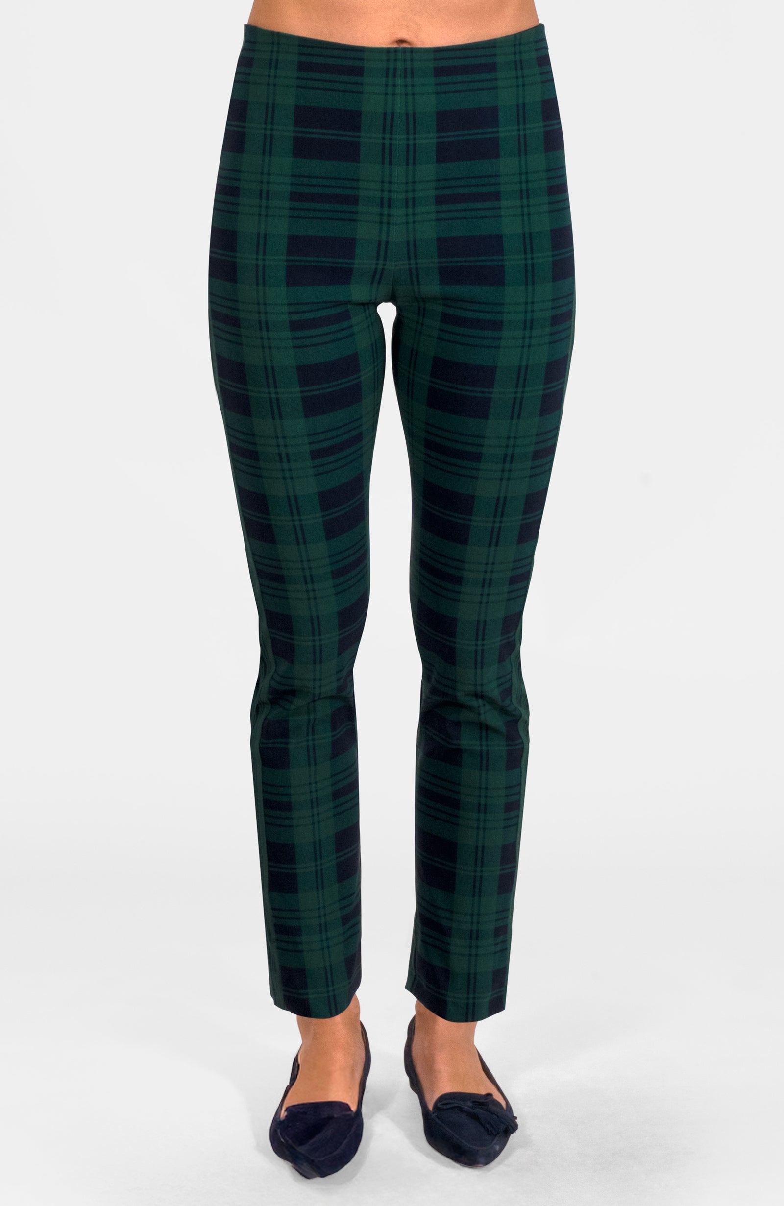 Gripeless Pull On Pants - Black Watch Plaid Navy Green