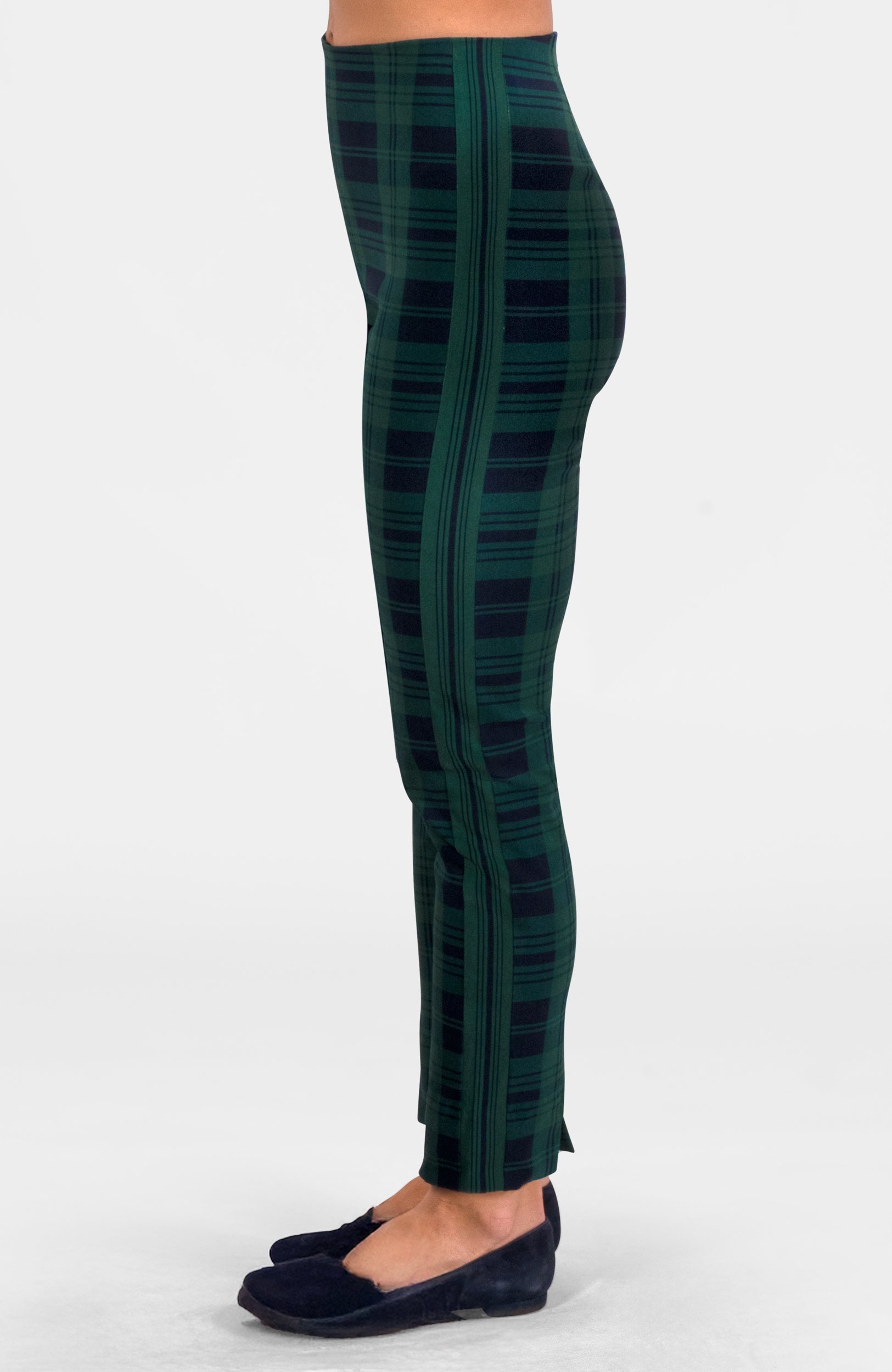 Gripeless Pull On Pants - Black Watch Plaid Navy Green