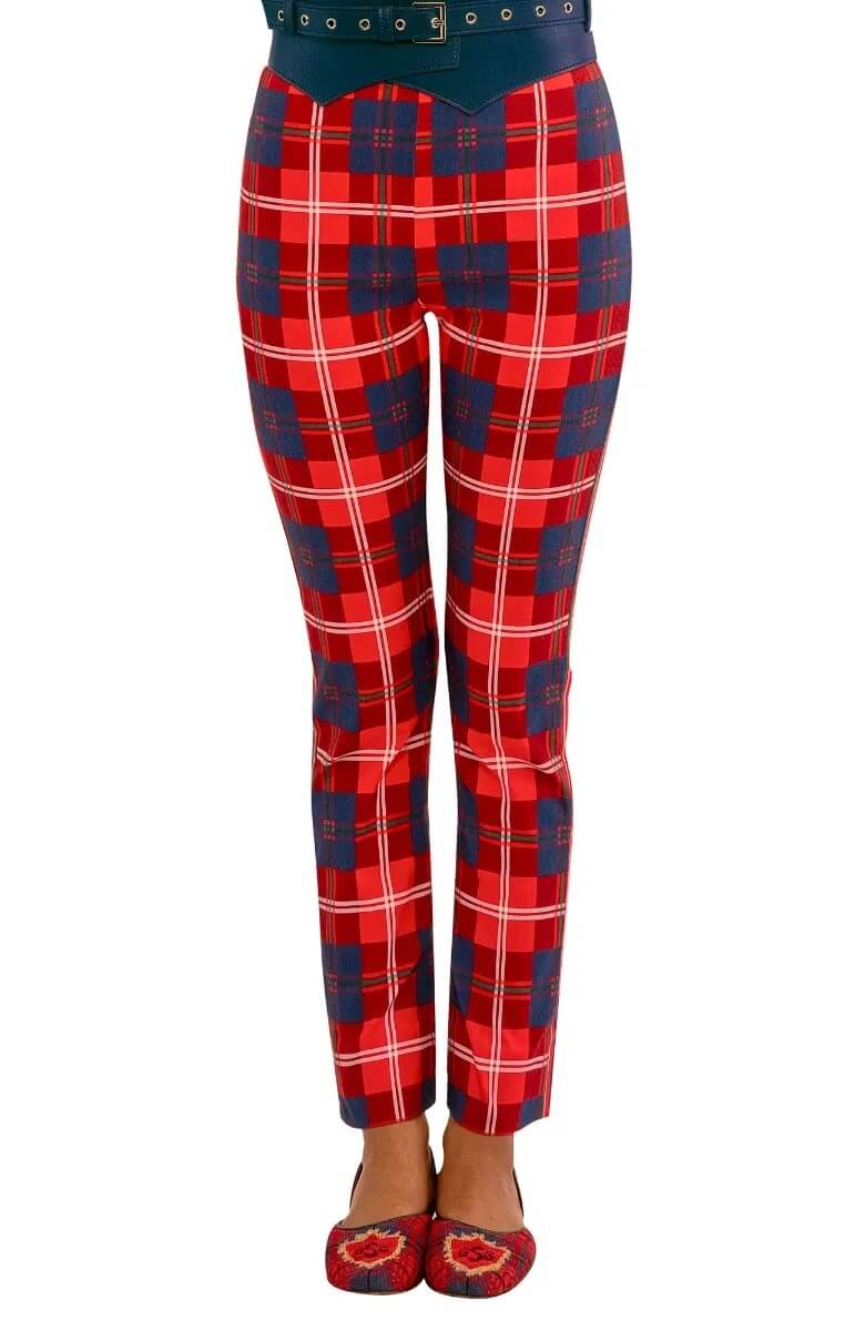 Gripeless Pull On Pants - Middleton Plaid - Final Sale Red