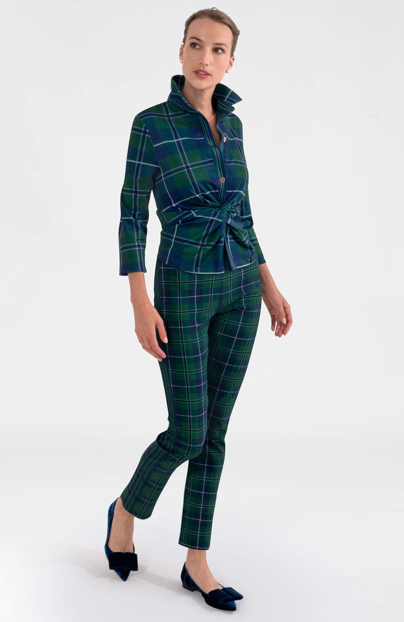 Gripeless Pull On Pants - Melville Tartan Green Multi