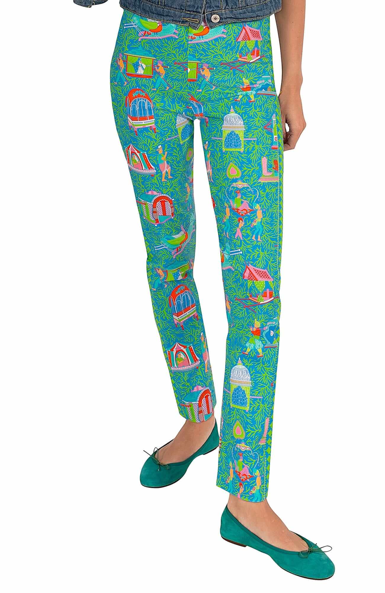 Gripeless Pull On Pants - Palanquin Party - Final Sale Turquoise