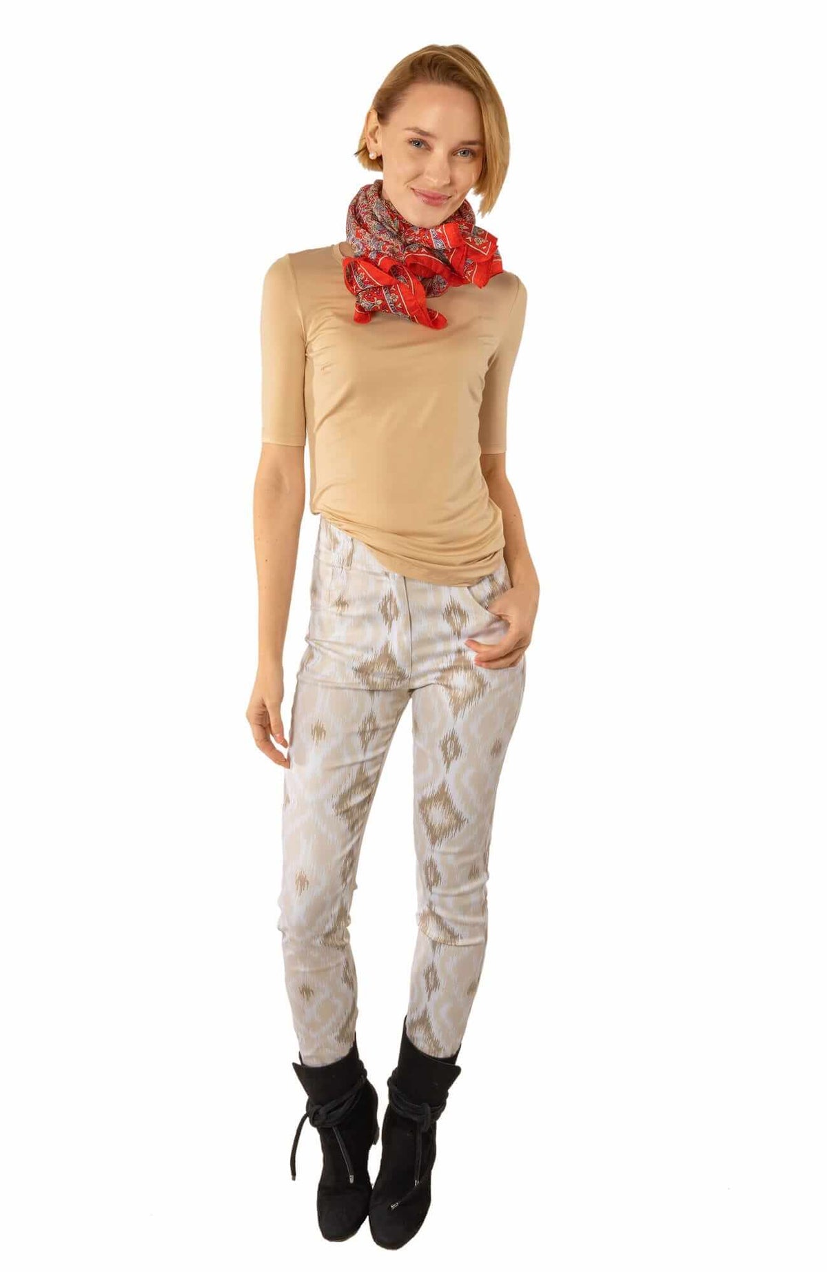 GripeLess Cotton Spandex Jeans - Kitt Ikat - Final Sale Khaki