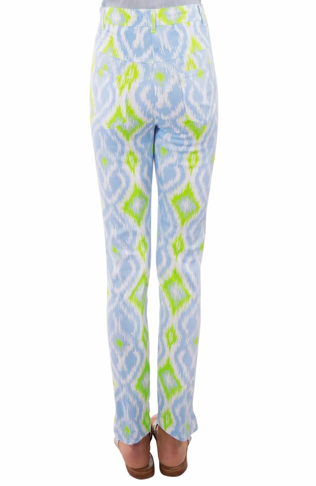 GripeLess Cotton Spandex Jeans - Kitt Ikat - Final Sale Periwinkle Lime