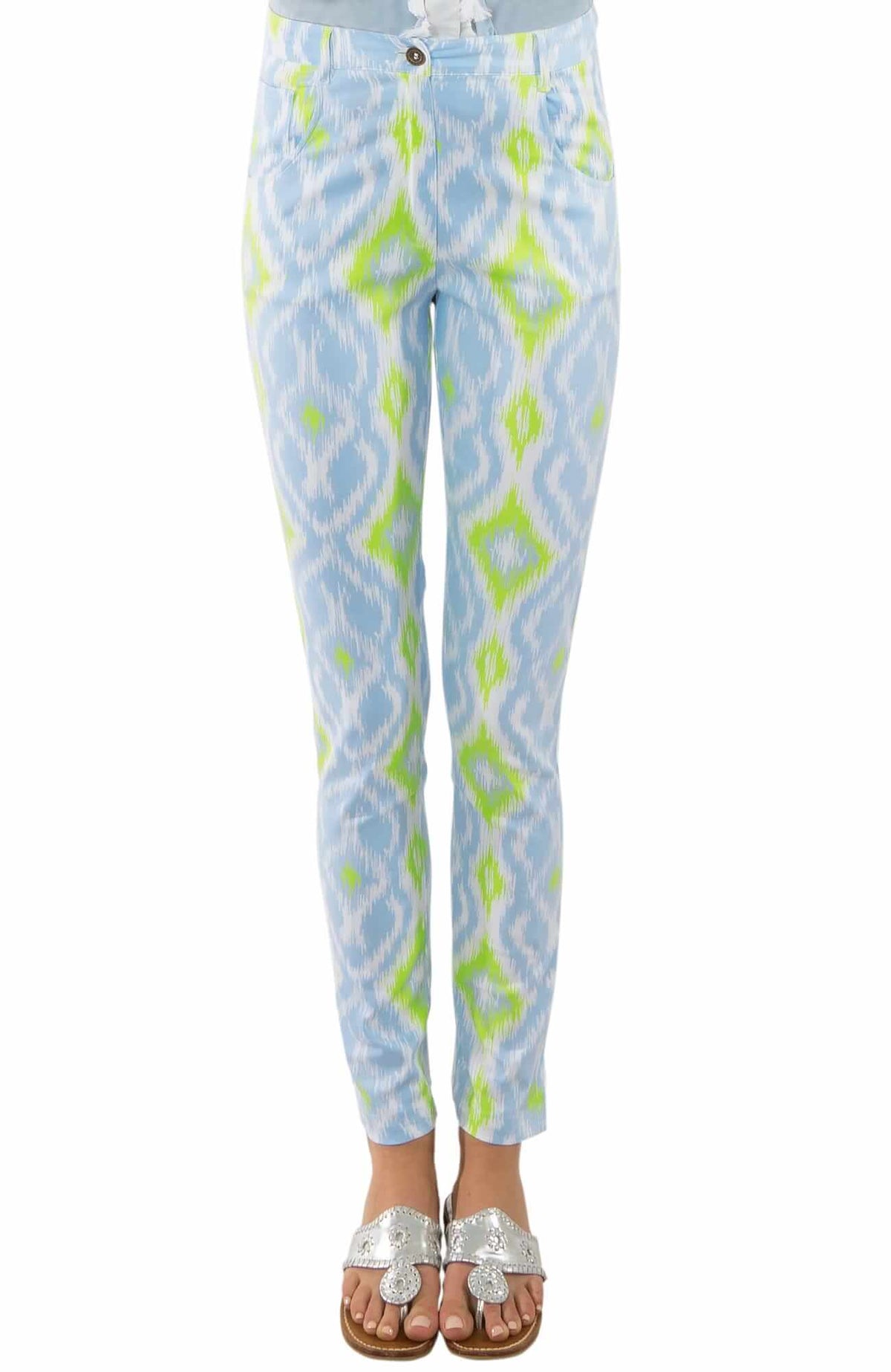 GripeLess Cotton Spandex Jeans - Kitt Ikat - Final Sale Periwinkle Lime