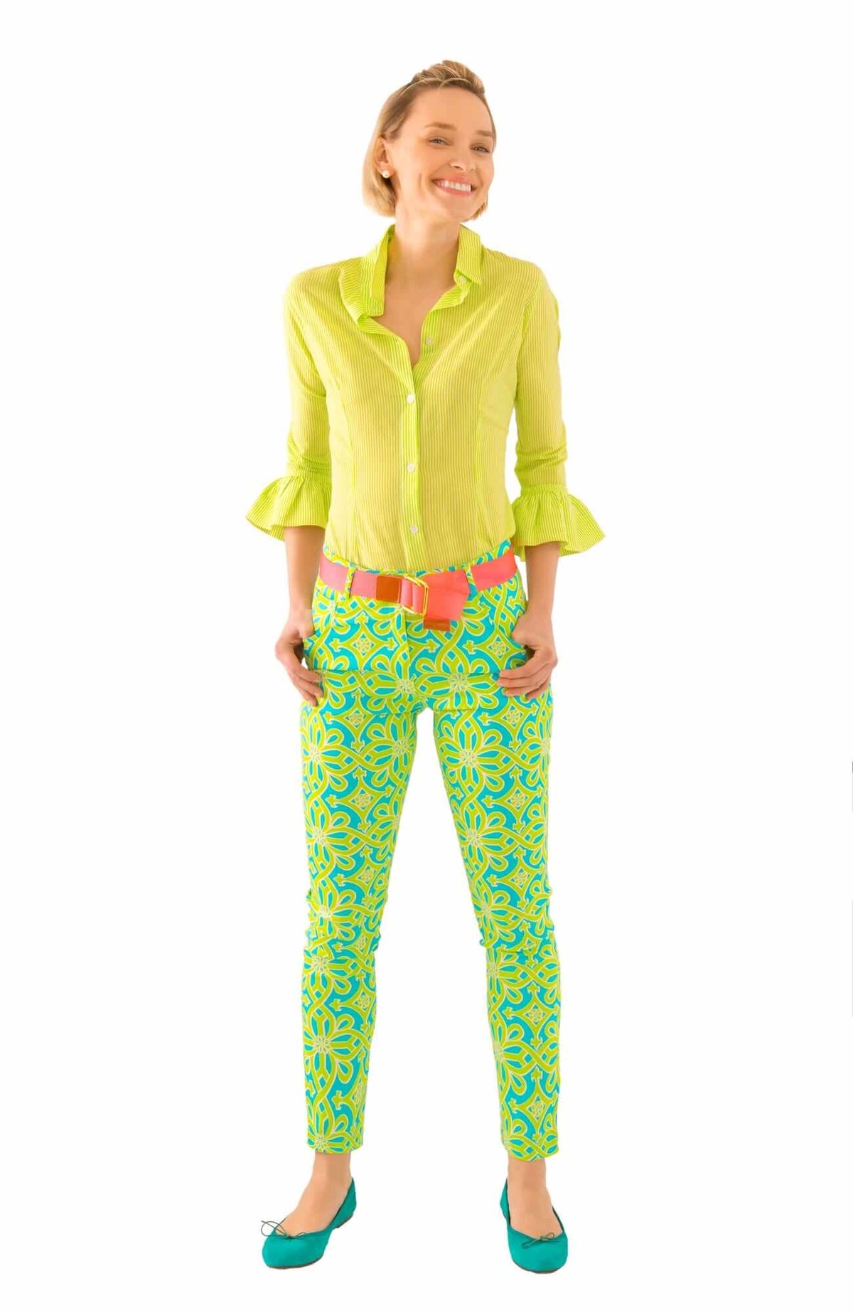 GripeLess Cotton Spandex Jeans - Piazza - Final Sale Lime Pink