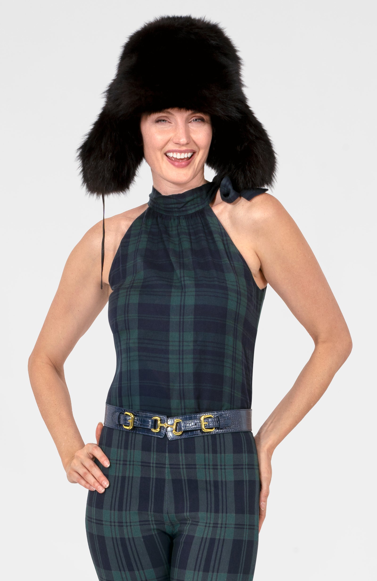 Bow Blouse - Black Watch Plaid Navy