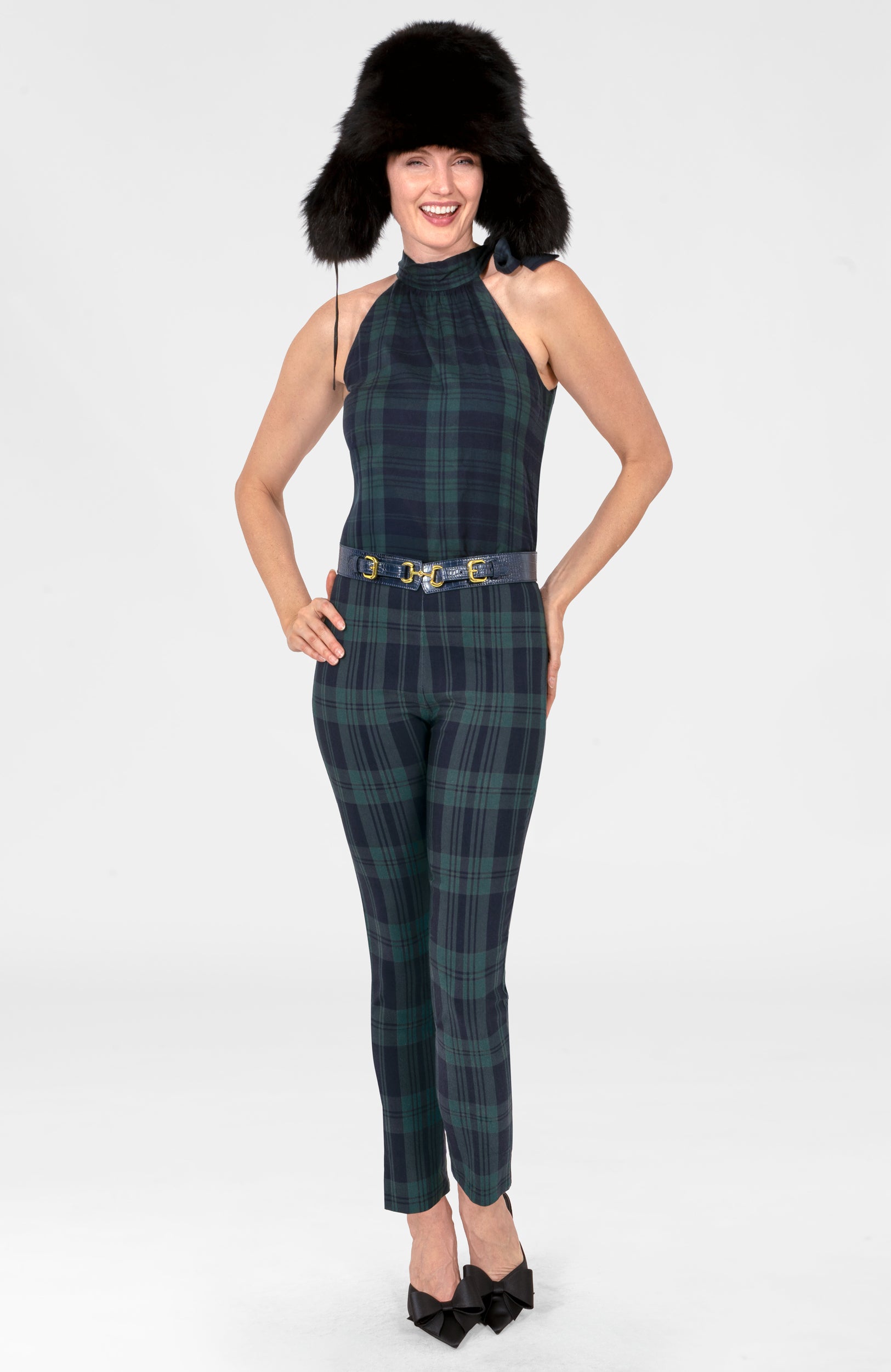 Bow Blouse - Black Watch Plaid Navy