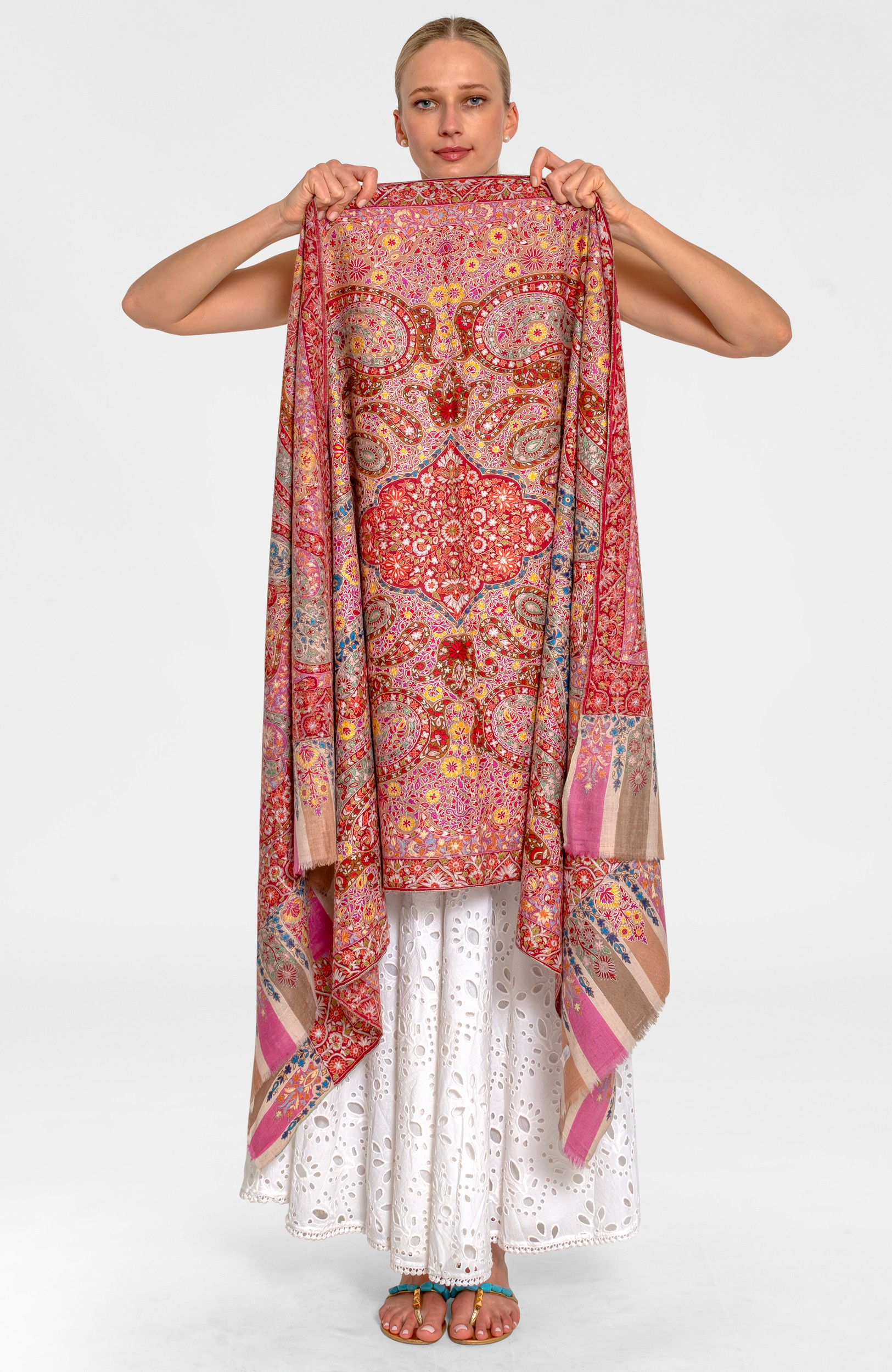 Hand Woven Cashmere Pashmina- Pink Multi