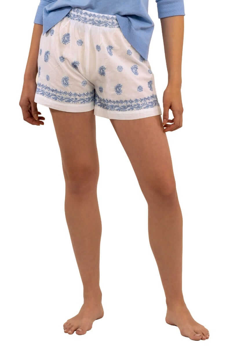 Dynasty Hand Embroidered Shorts - Final Sale Periwinkle