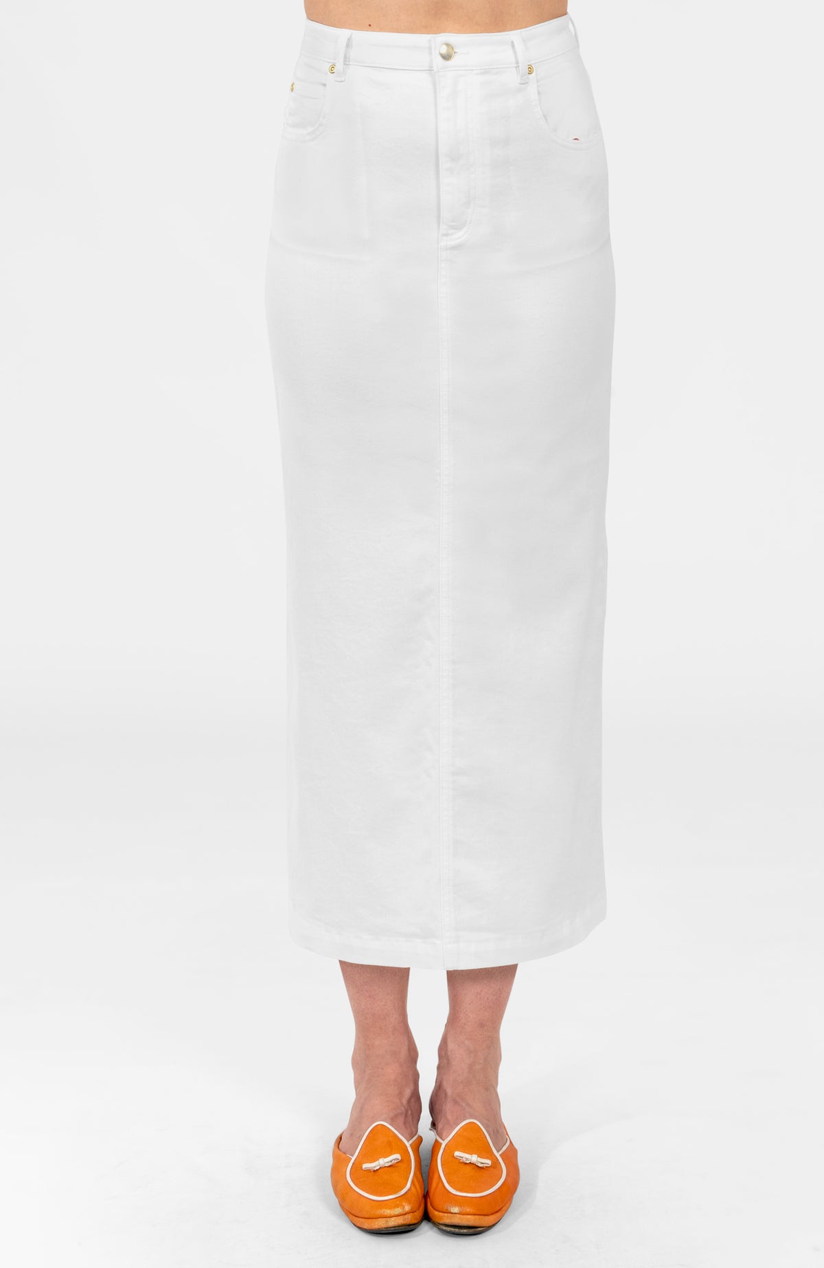 Mighty Cute Denim Skirt - Long White Denim